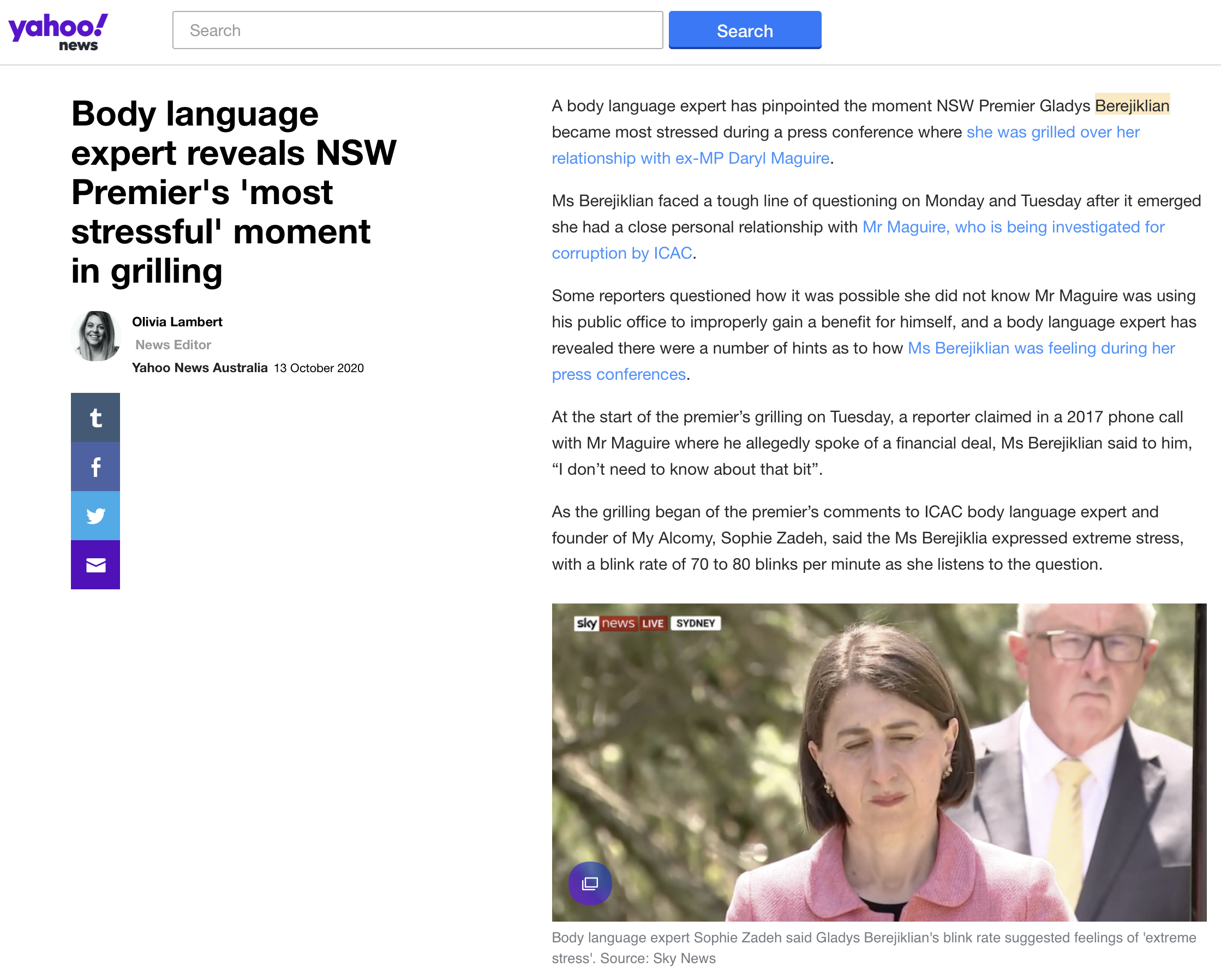 Gladys Berejiklian's Revealing Body Language from Recent Press ...
