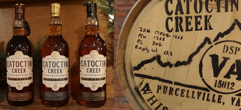 catoctin-creek-distilling-co.-bottles-on-the-mantle-and-30-gallon-barrel.jpg