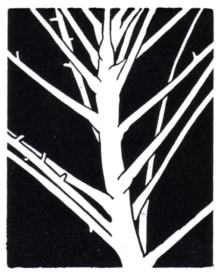 "November 23" linocut; 4 x 5" image size, 8 x 9" paper size; printed on HP55 handmade laid rice paper; edition of 8; 2012; unframed