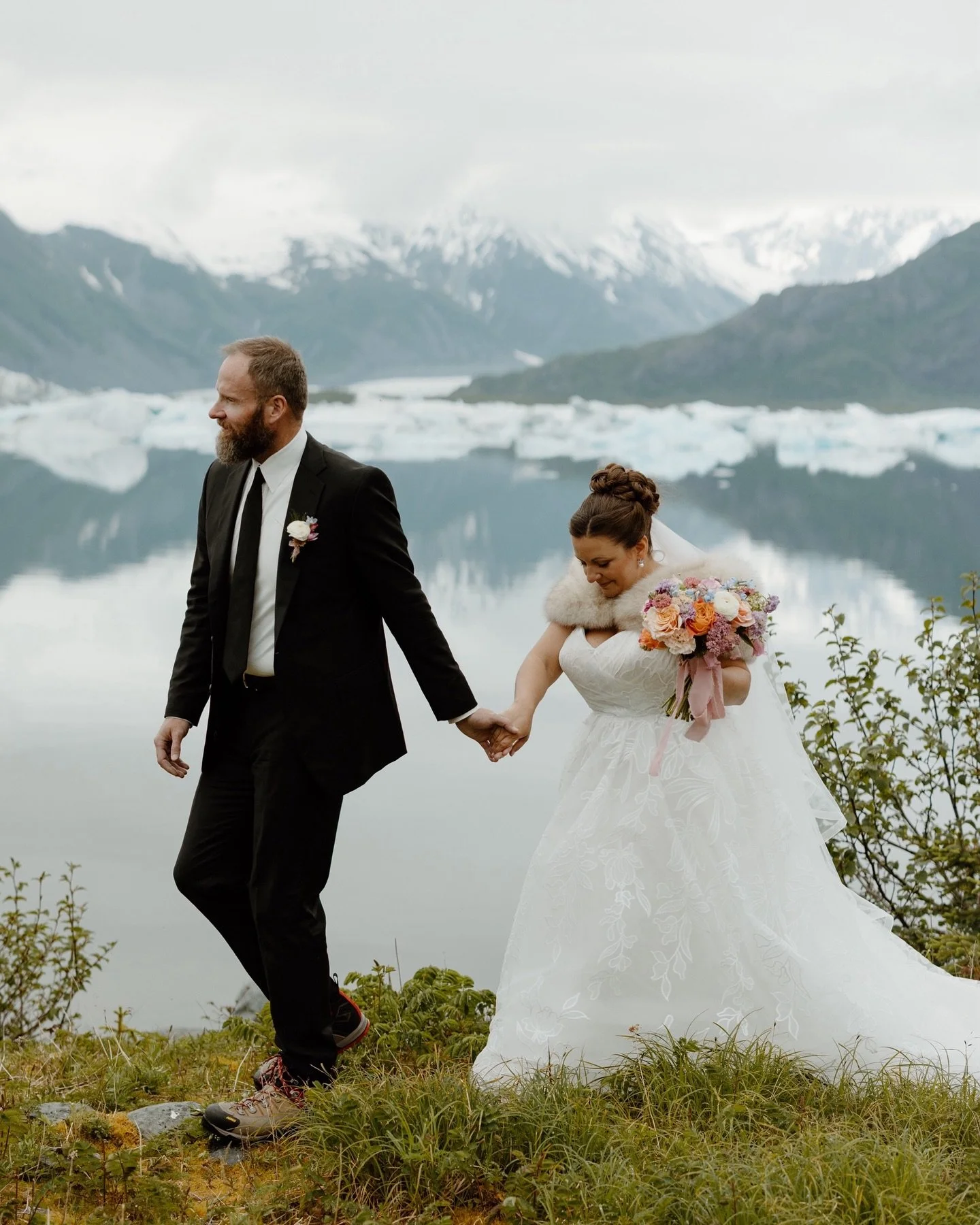 Kevin &amp; Melissa ✨

Photographer: @sarah.french.photo 
Venue &amp; Loding: @saltedrootsalaska 
Helicopter: @marathonhelicopters 
Officiant: @sayyesalaska 
Florals: @sirelifloral 
Hair &amp; Makeup: @lanamakeup 
Catering &amp; Cake: @alaskaadventur