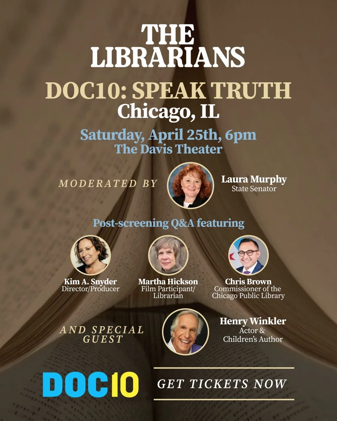 THE LIBRARIANS plays Doc10 this Sat. April 25 at the @davistheater, featuring a Q&amp;A with director Kim A. Snyder, librarian Martha Hickson, Commissioner of the Chicago Public Library Chris Brown, and special guest Henry Winkler, moderated by State
