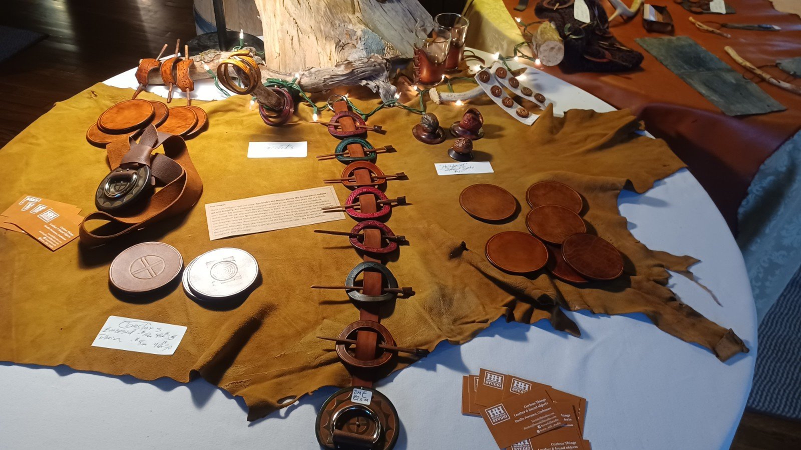 Leather coasters and hair pins.jpg