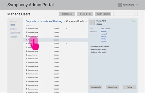 The default view of the Manage Users section is a list of all the accounts in the system. The admin can see the account summary in a preview panel or navigate to the account details page.
