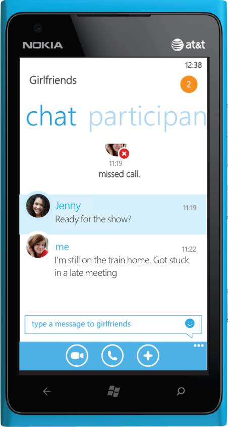 Ann is chatting with her friends on Skype while on her commute home.