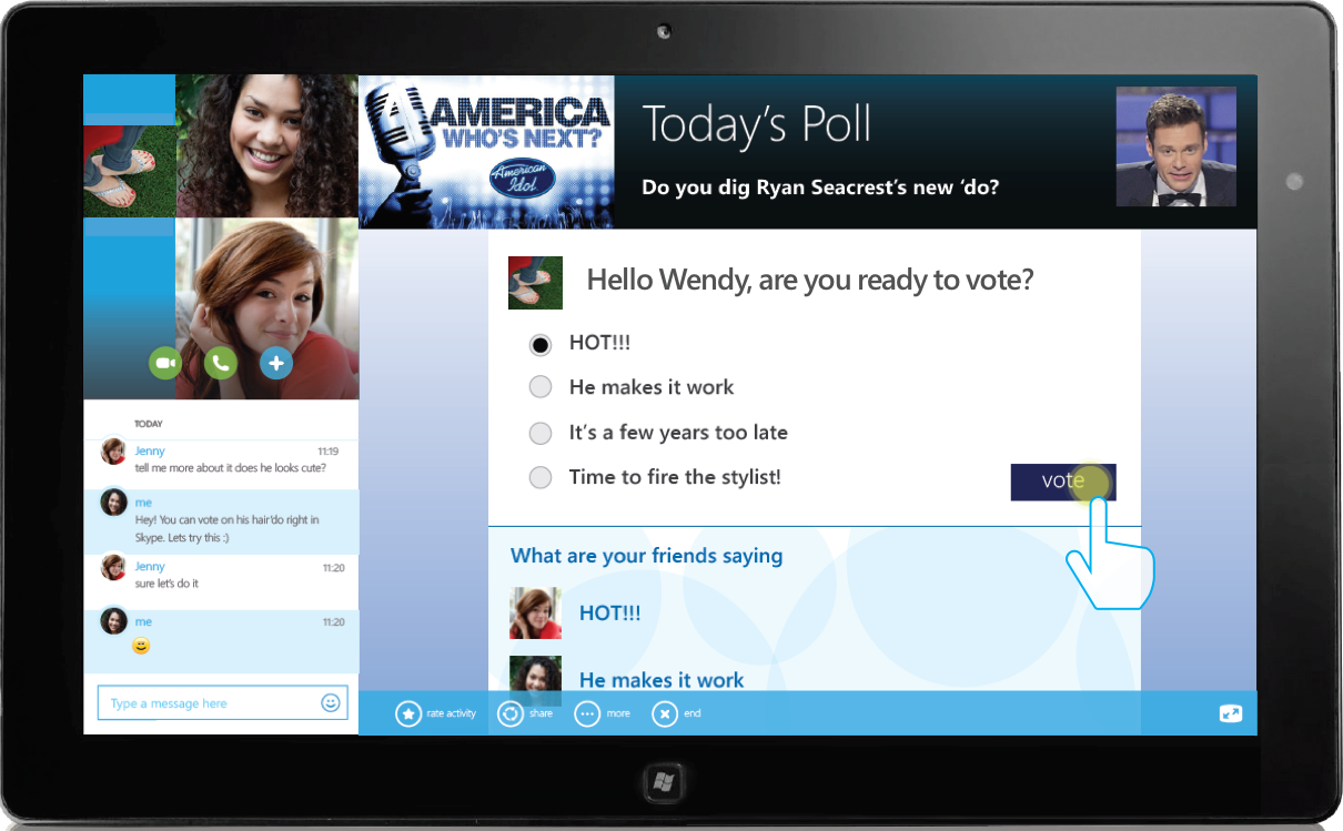 Meanwhile, Wendy votes on her tablet.