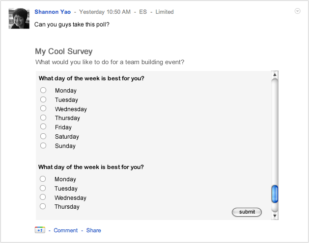 Embedding a Google form.