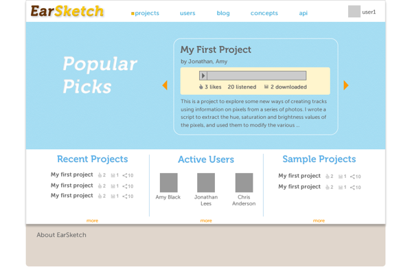 Landing page for the website.