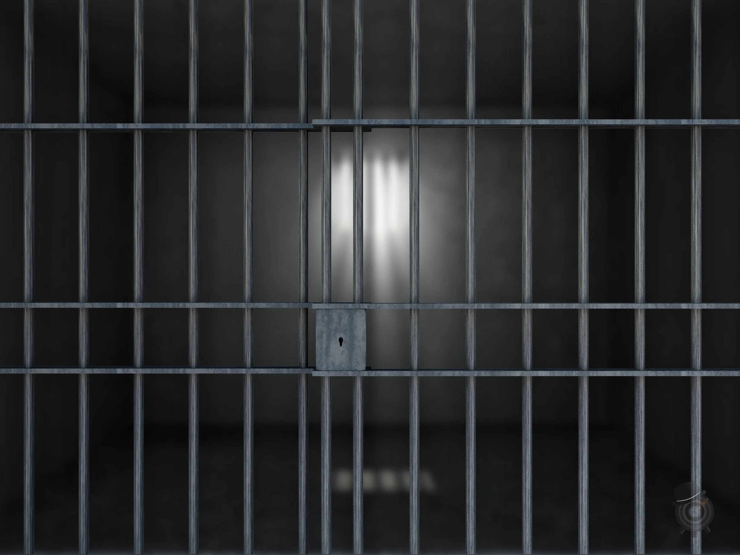 Old  Prison Interior with Jail Bars. (Focus on the Jail Bars)