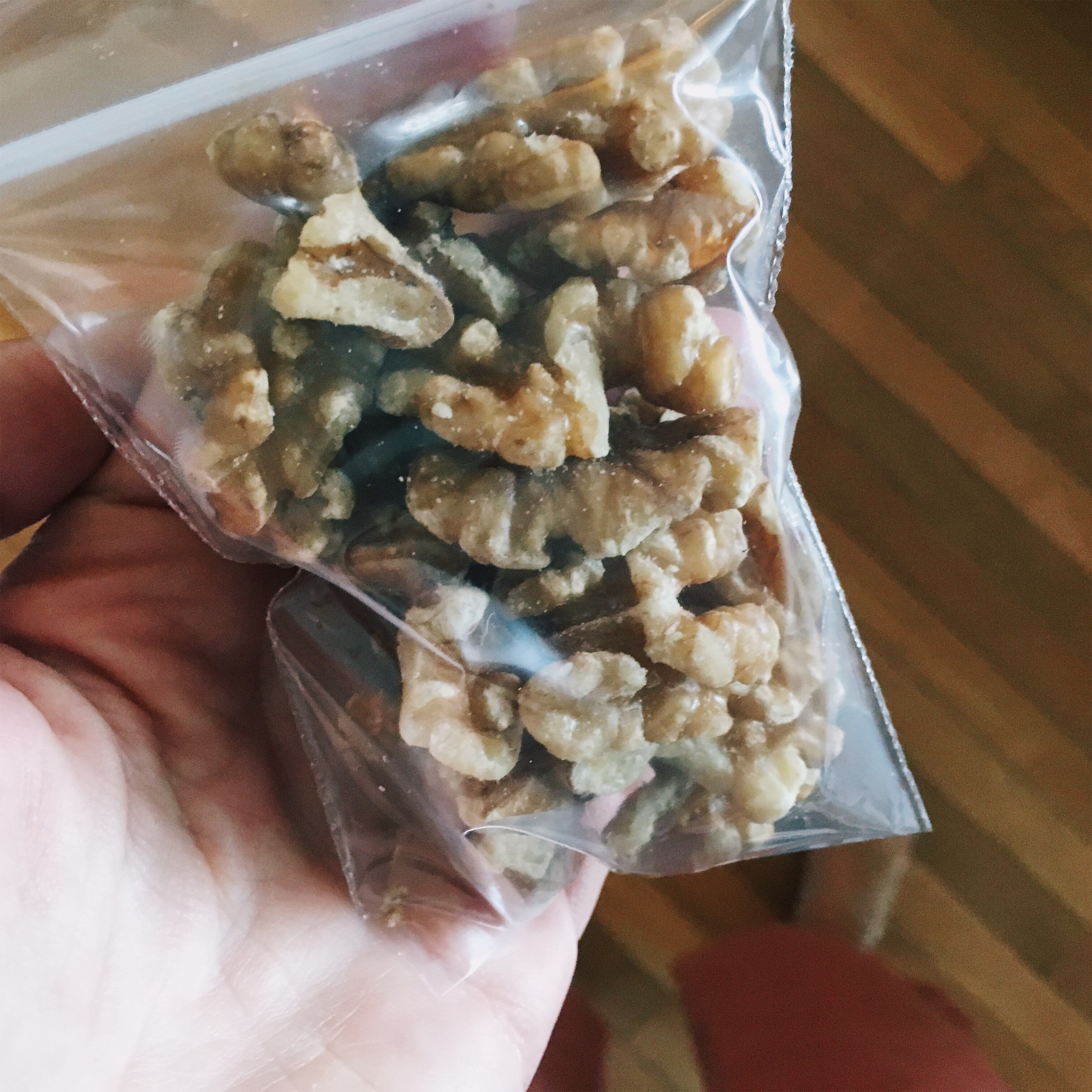 11:55pm - handful of raw walnuts. I stash little bags of nuts in my purse / gym bag and desk drawer so I never go hungry even if I have to eat while working.