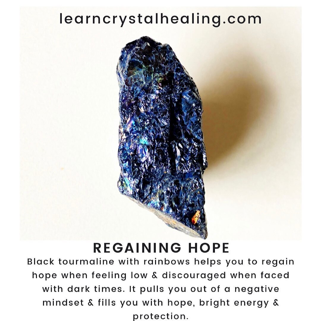 Black tourmaline with rainbows? Yes, black tourmaline can have colorful rainbows that appear on the surface just like clear quartz has rainbows inside from when light hits inclusions. Rainbow black tourmaline helps to pull you out of dark times to re
