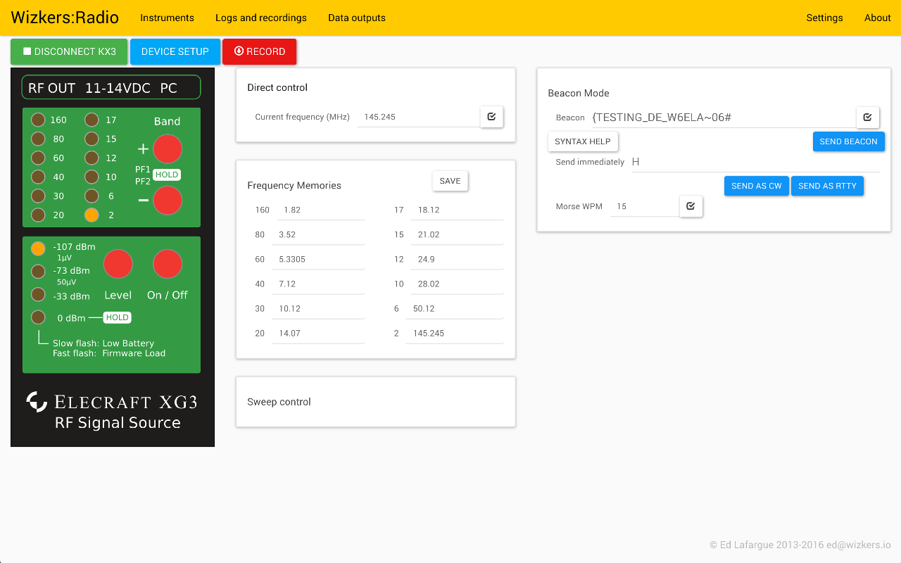 Complete remote control of the XG3 - click on the LEDs to change band.
