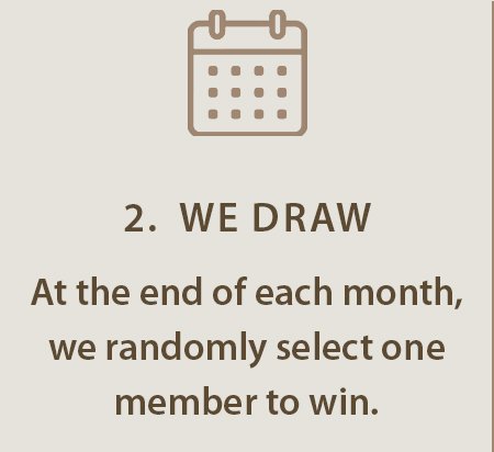 Text that says, '2. WE DRAW. At the end of each month, we randomly select one member to win.'