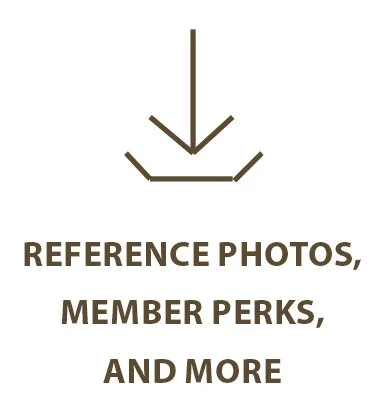 Arrow pointing downward above text that reads "Reference photos, member perks, and more"