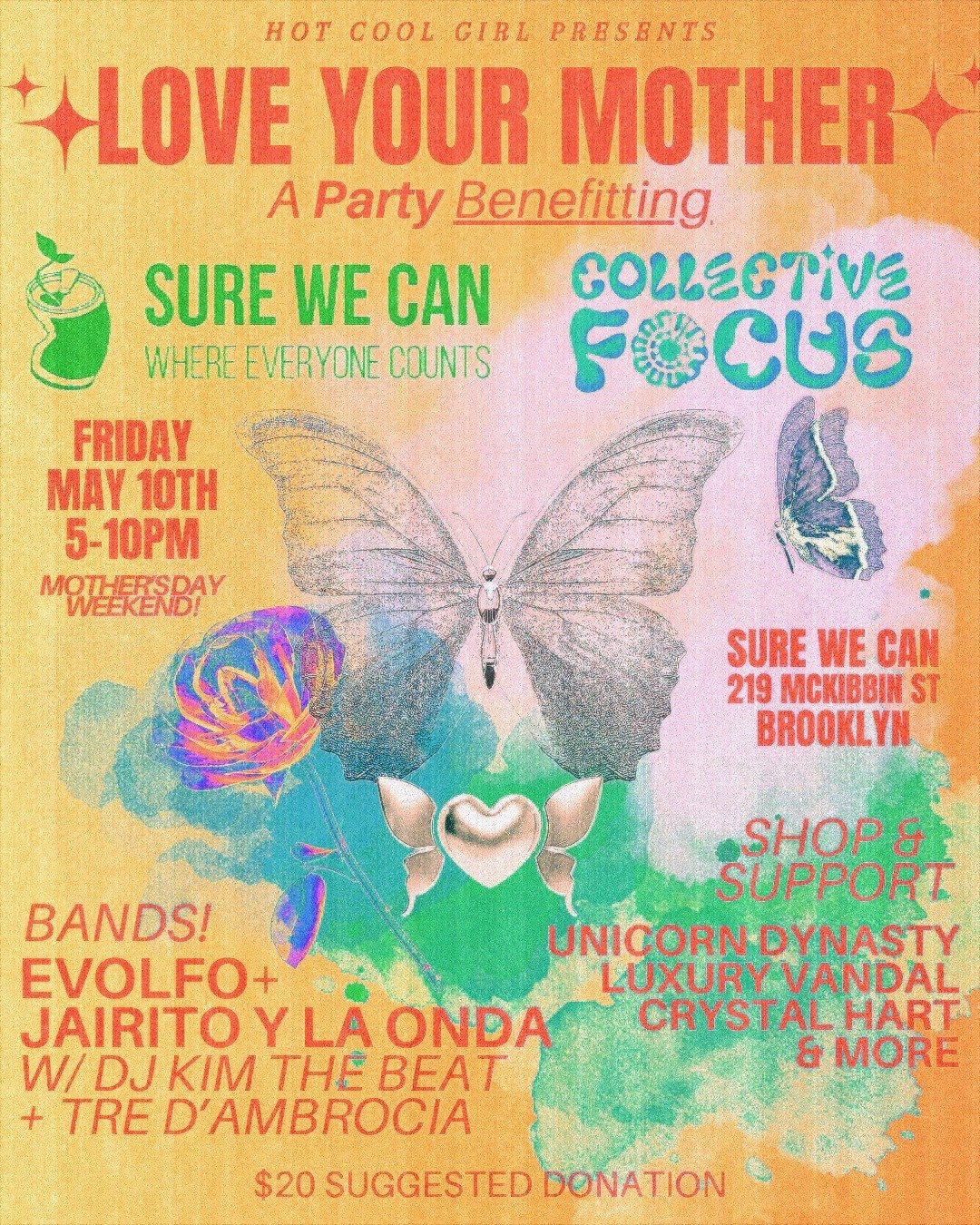 NEW DATE FOR 🧡 LOVE YOUR MOTHER 💛
Our benefit party &amp; concert is happening on MAY 10th from 5-10pm! Earth Day may have been yesterday but every day is earth day 🌱🌎 so join us at Sure We Can &amp; help us celebrate Mother Earth!

Live music fr