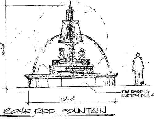  Original draft drawing of fountain from the "Rose Red" movie art department 