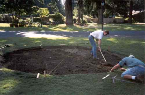  Then the hole is dug for the bottom and foundation of the fountain. 