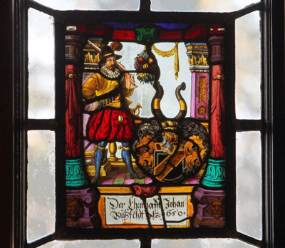 Medieval stained glass is incorporated into most of the windows at Thornwood castle. (Photos by Janet Jensen/Staff Photographer)
