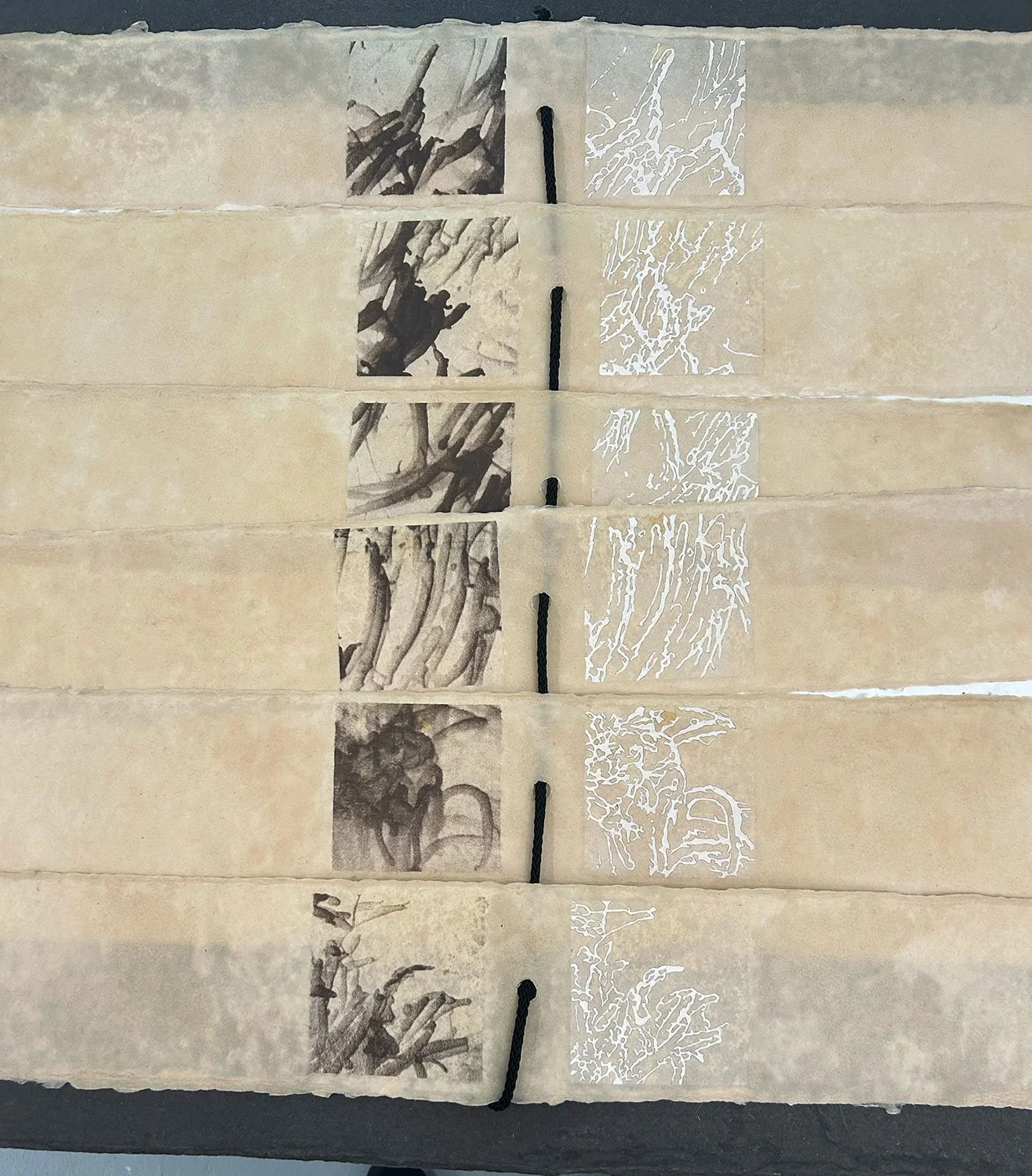 Book of Changes #3 29x38”, handmade paper, rice paper, photosilkscreen & gouache. 1991 Back to Artist Books & Editions