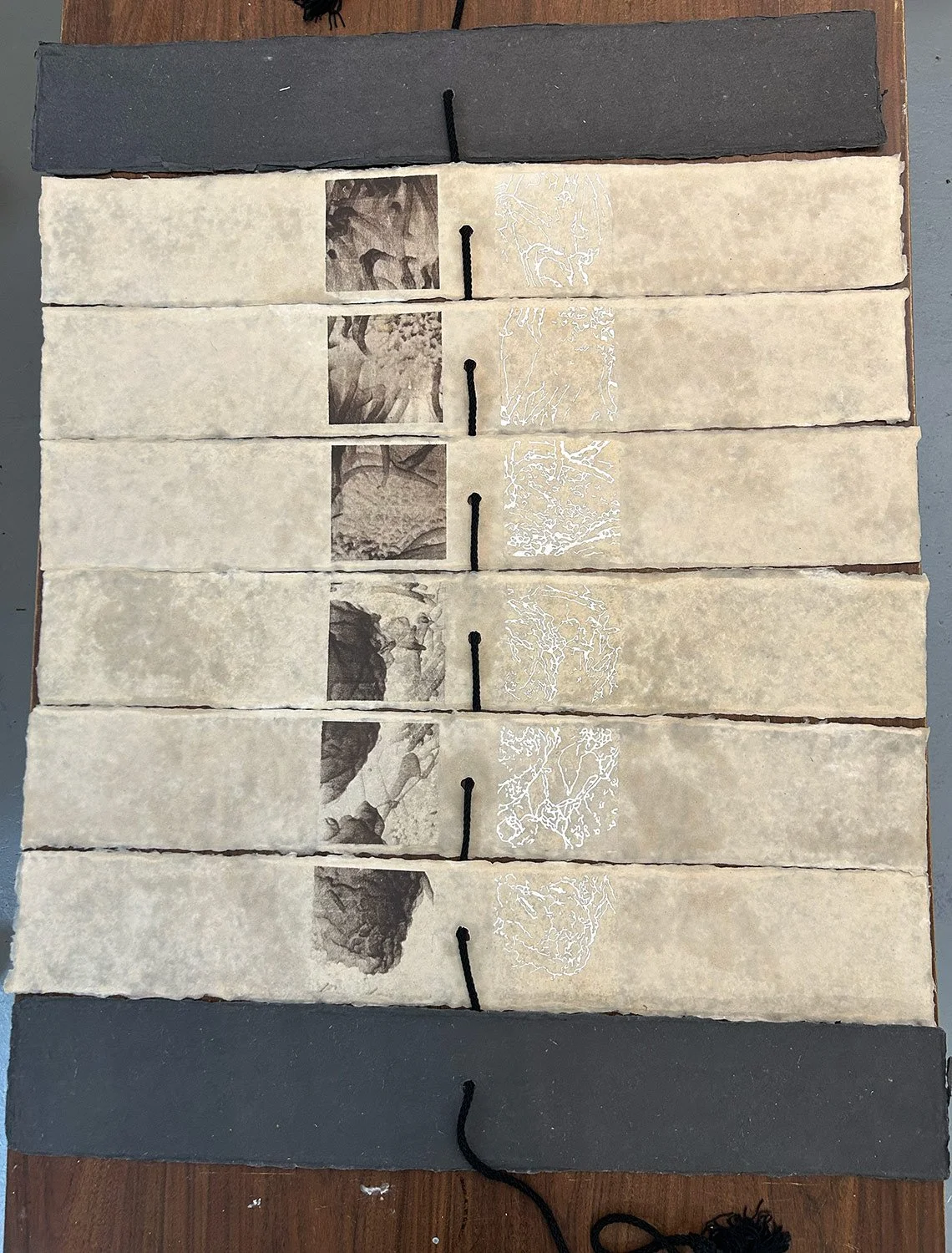 Book of Changes #5 29x38”, handmade paper, rice paper, photosilkscreen & gouache. 1991 Back to Artist Books & Editions