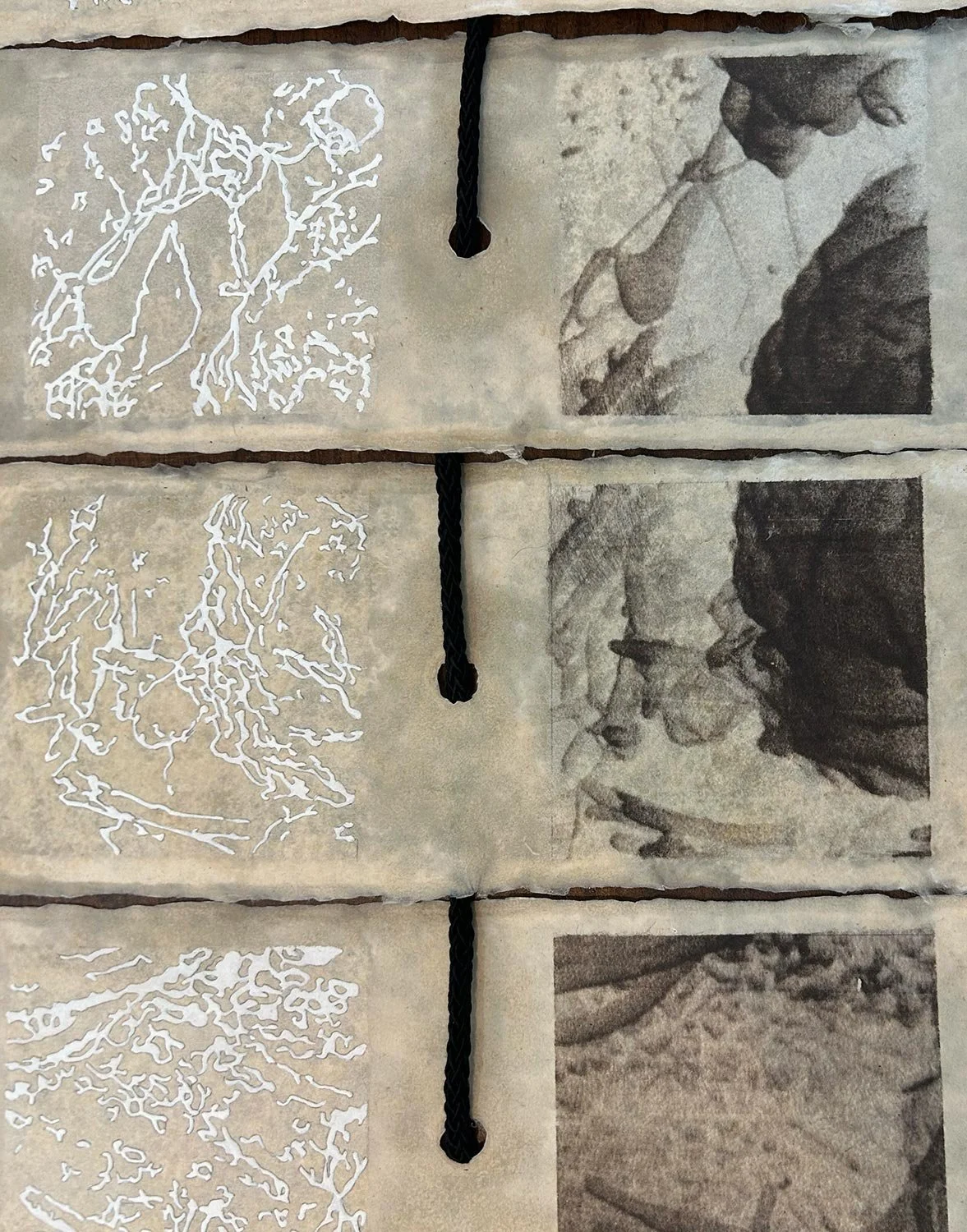 Book of Changes #5- Detail 29x38”, handmade paper, rice paper, photosilkscreen & gouache. 1991 Back to Artist Books & Editions