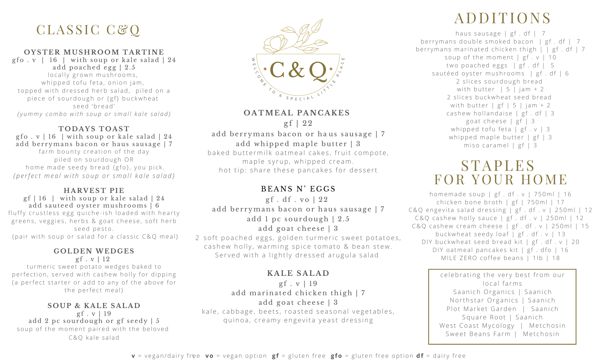 BREAKFAST & LUNCH MENU — Charlotte & the Quail