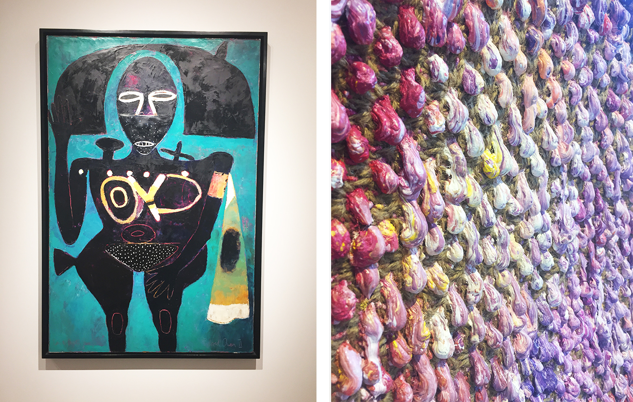 (Top L to R) Out Hands Black by Elizabeth McIntosh, Untitled by Sam Francis (Bottom L to R) Beloved Quee n II by Peter Aspell, Slugger by Angela Teng 