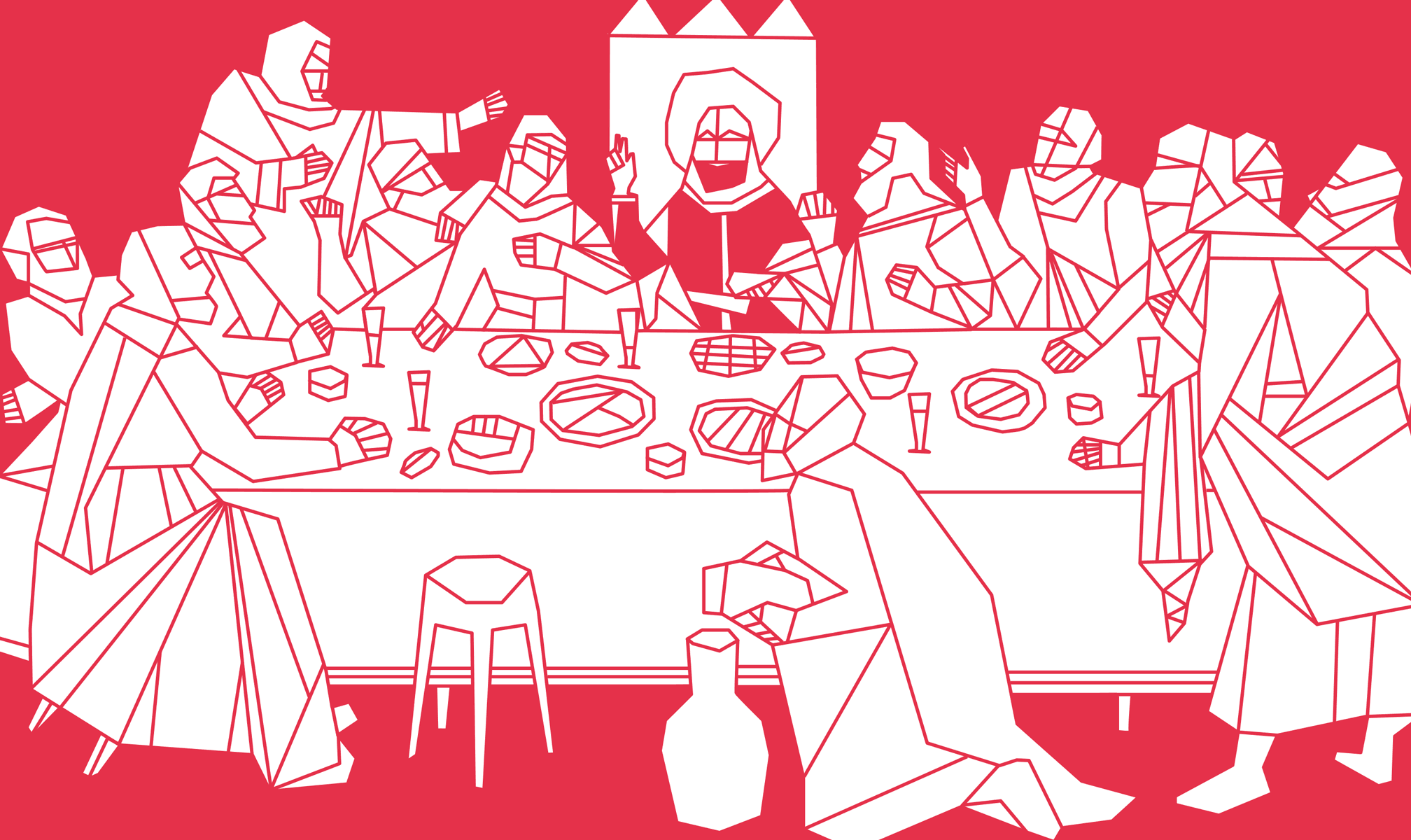 Last supper illustration in red.gif