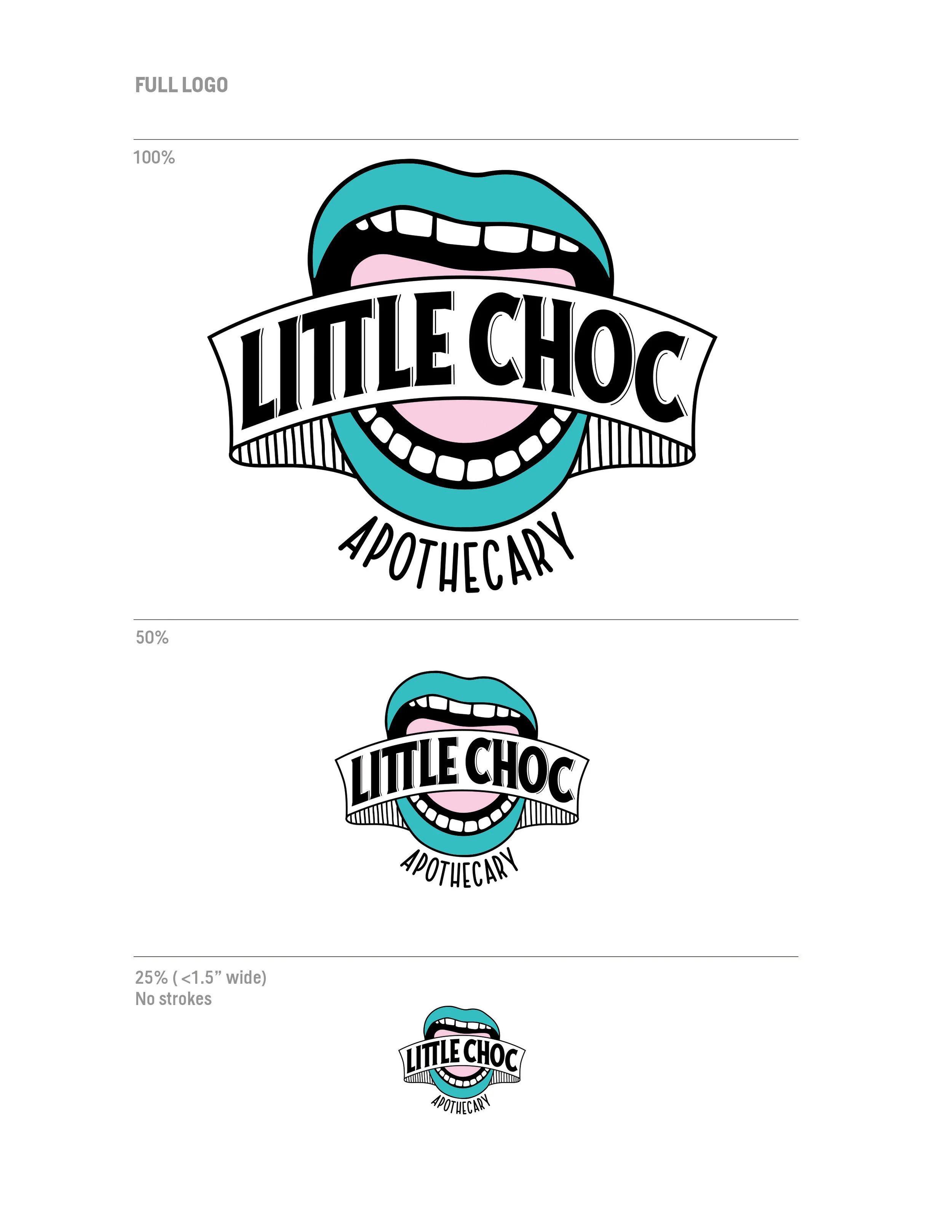 The simpler text ended up winning over as it was the most readable at all sizes. For the smallest sizes, I removed the strokes next to the letters, as they would get too small to be very visible or to print properly.