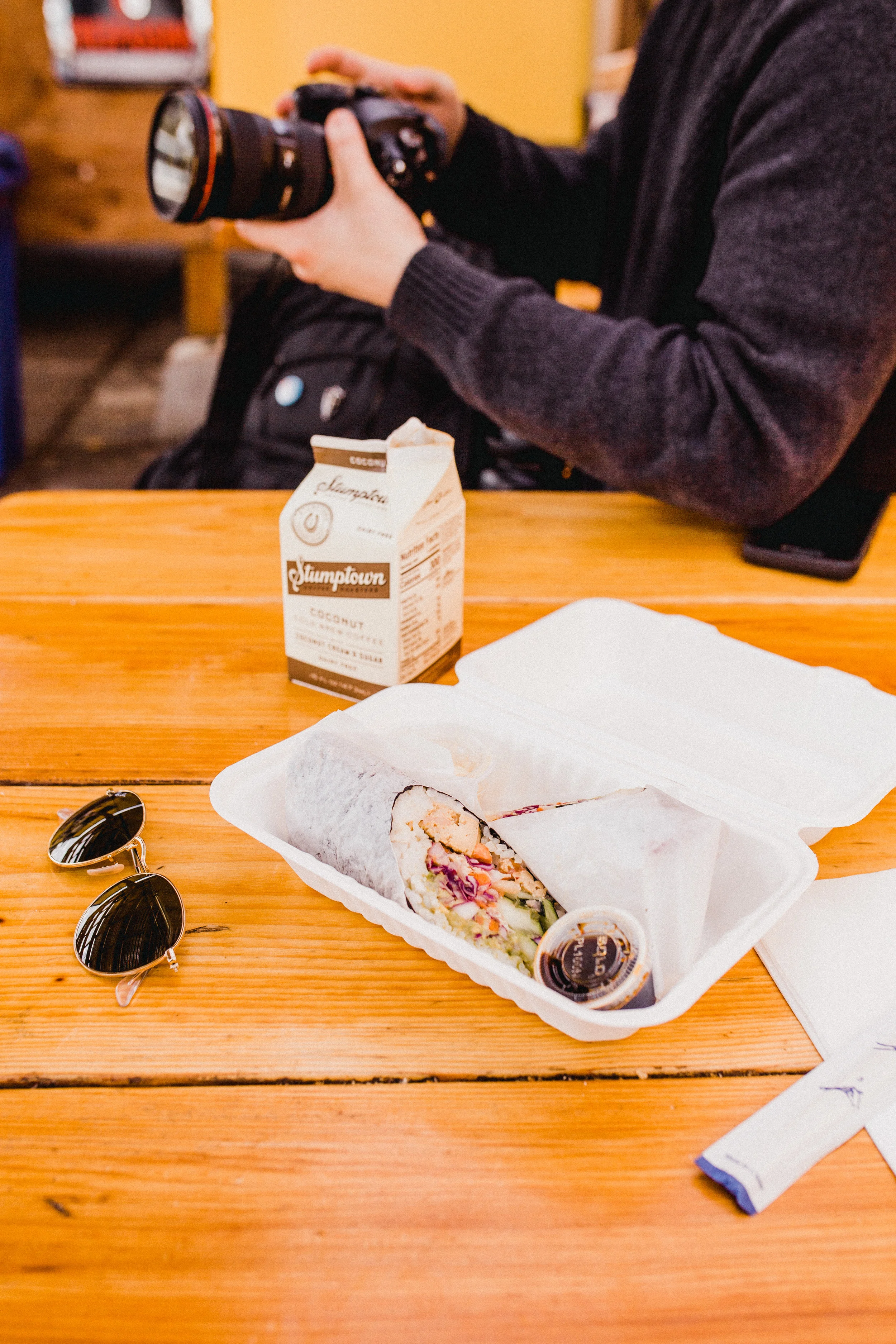 Sushi burrito and cold brew in Portland, OR