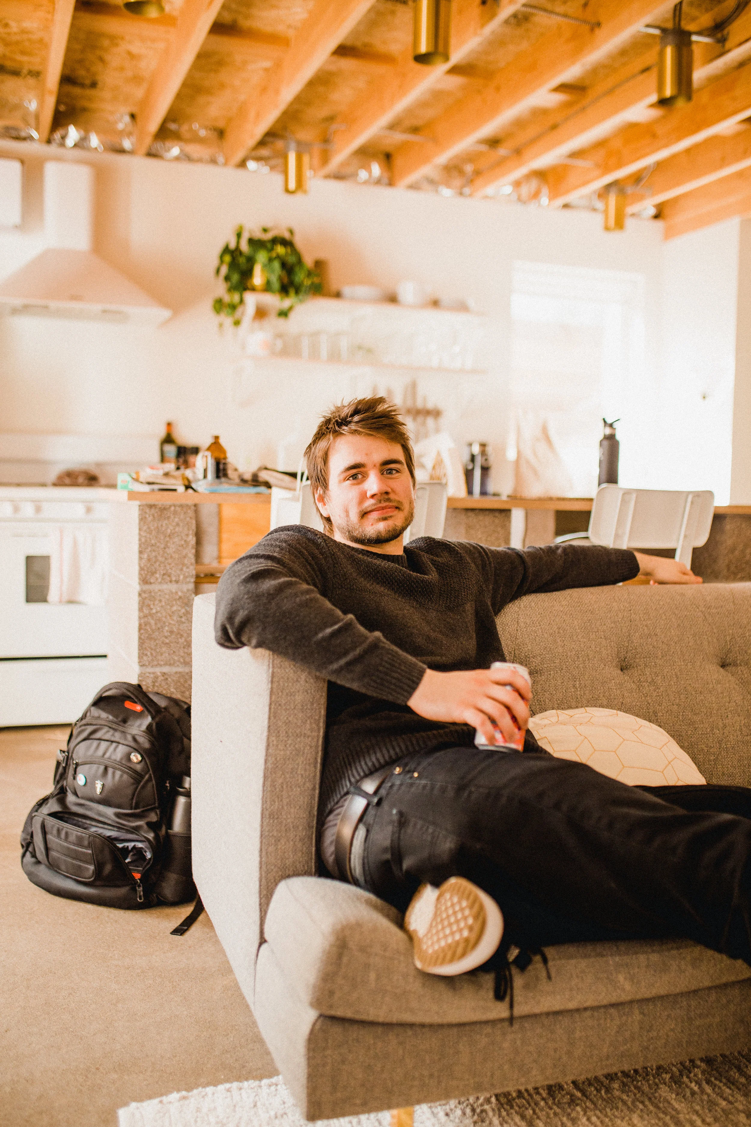 Relaxing in our Airbnb in Portland, OR