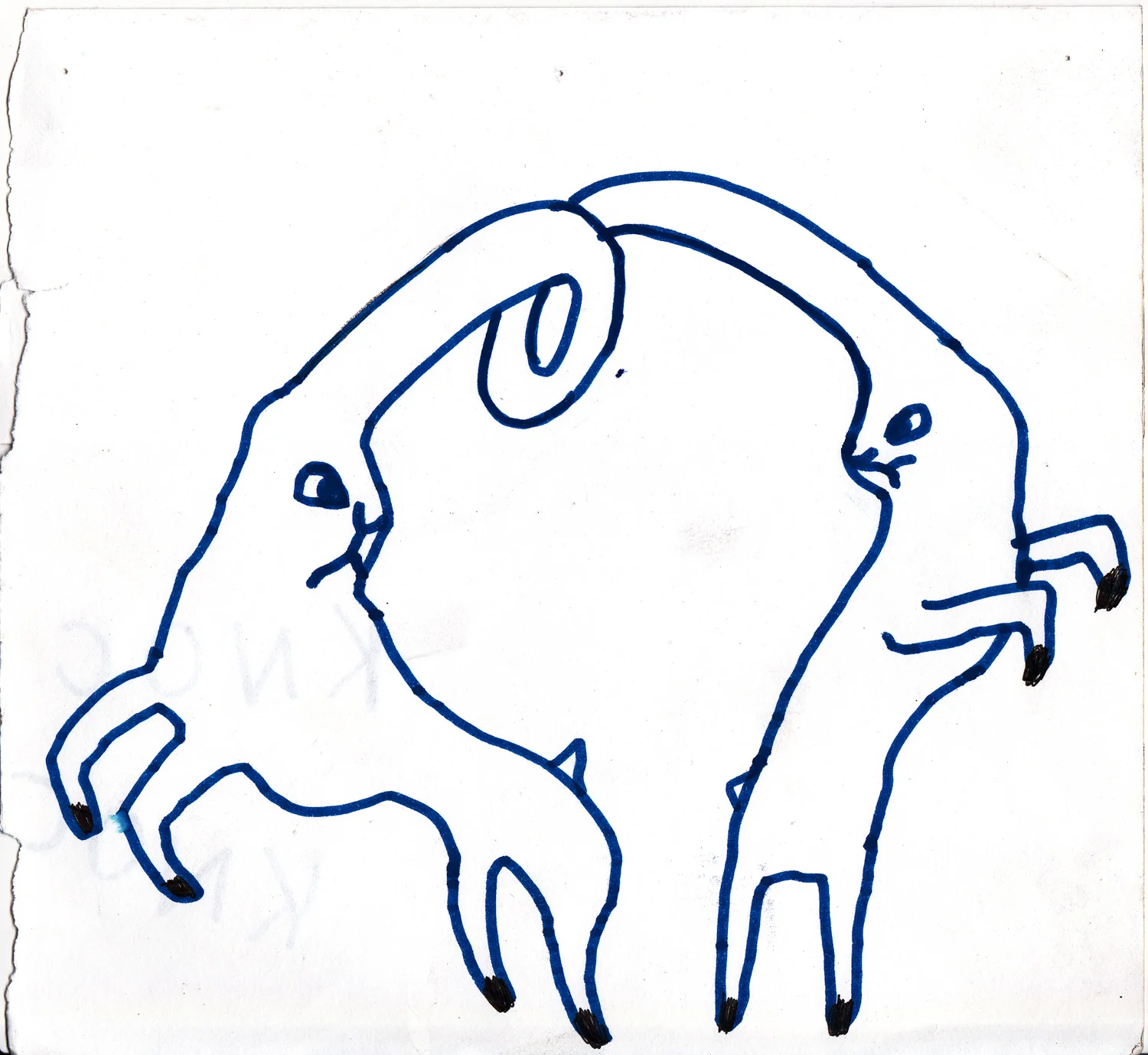 Mark Feddes-paper-2003-two fighting tangled goats blue.jpg