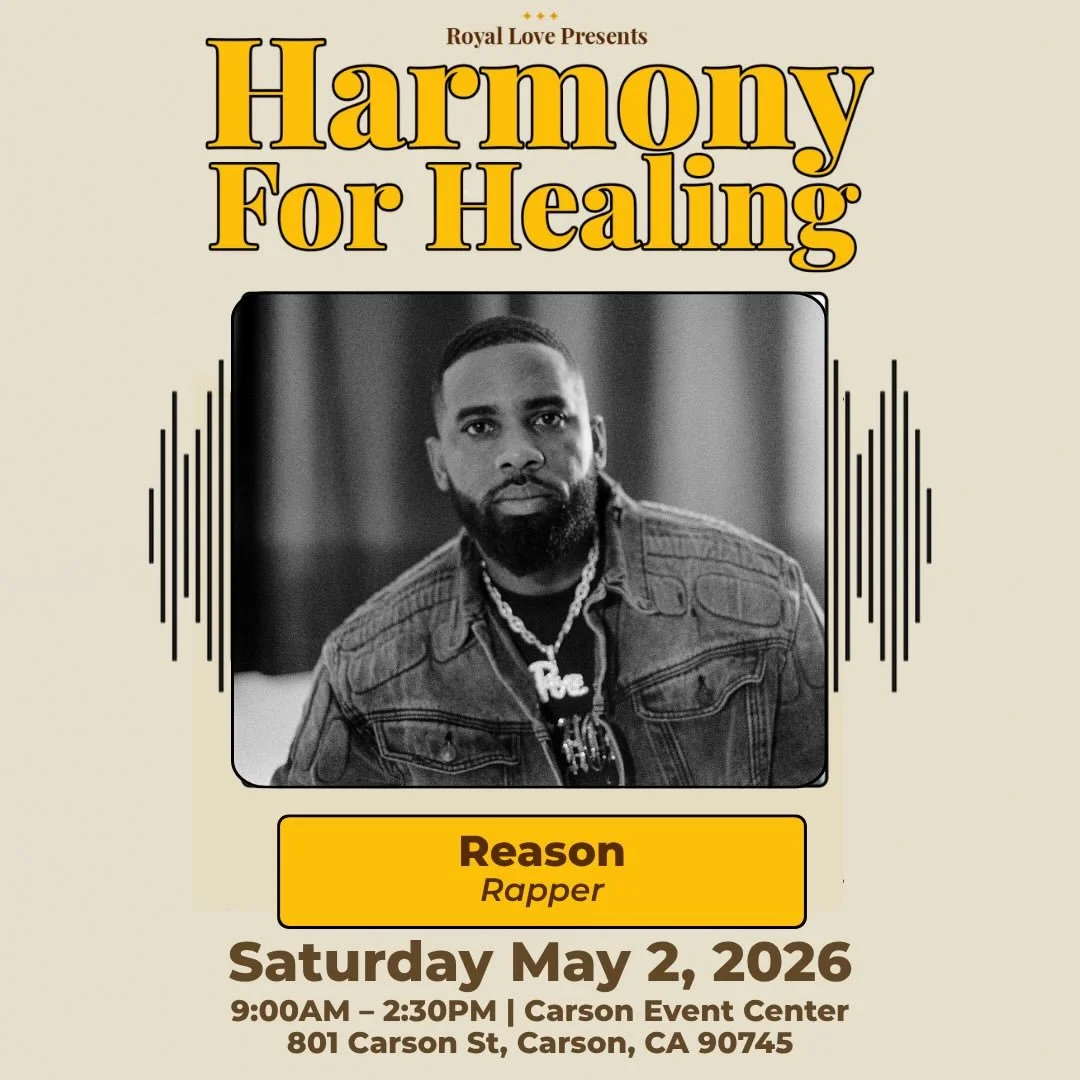 TOMORROW 🎧 Royal Love Presents: @reasonofficial LIVE at Harmony for Healing 🎶
Carson, get ready! Reason is hitting the stage with a performance rooted in truth, intention, and hometown pride. His energy is about to elevate the entire space.

✨🎶 Jo