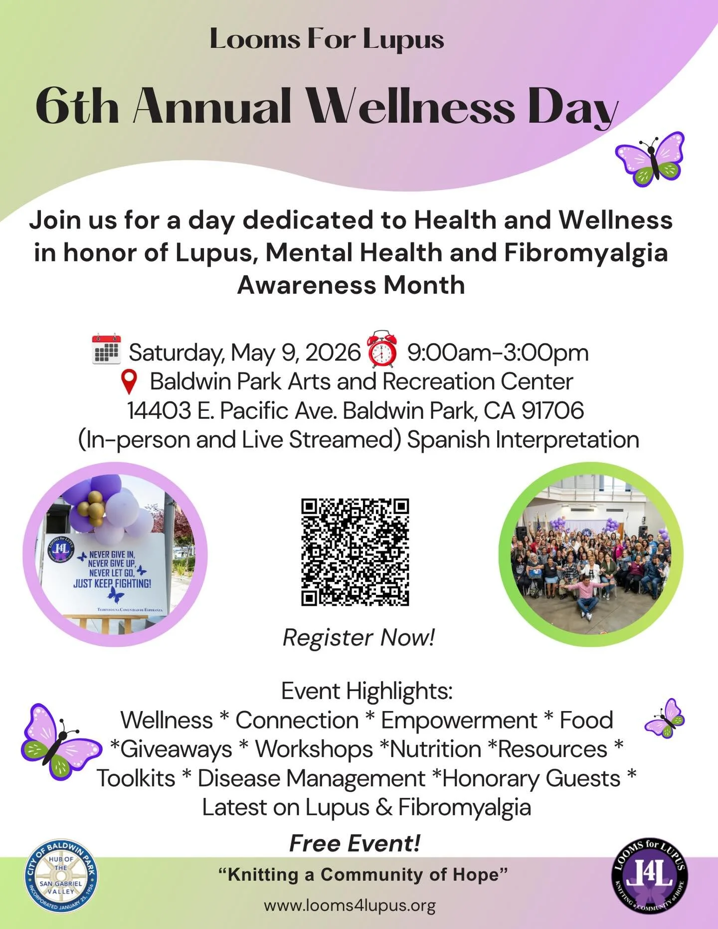 💜Saturday!!!!🦋Looms for Lupus invites you to our 6th Annual Wellness Day! Join @looms4lupus for a day of health, wellness, and community in honor of Lupus, Mental Health, and Fibromyalgia Awareness Month. 
&iexcl;Looms for Lupus te invita a nuestro