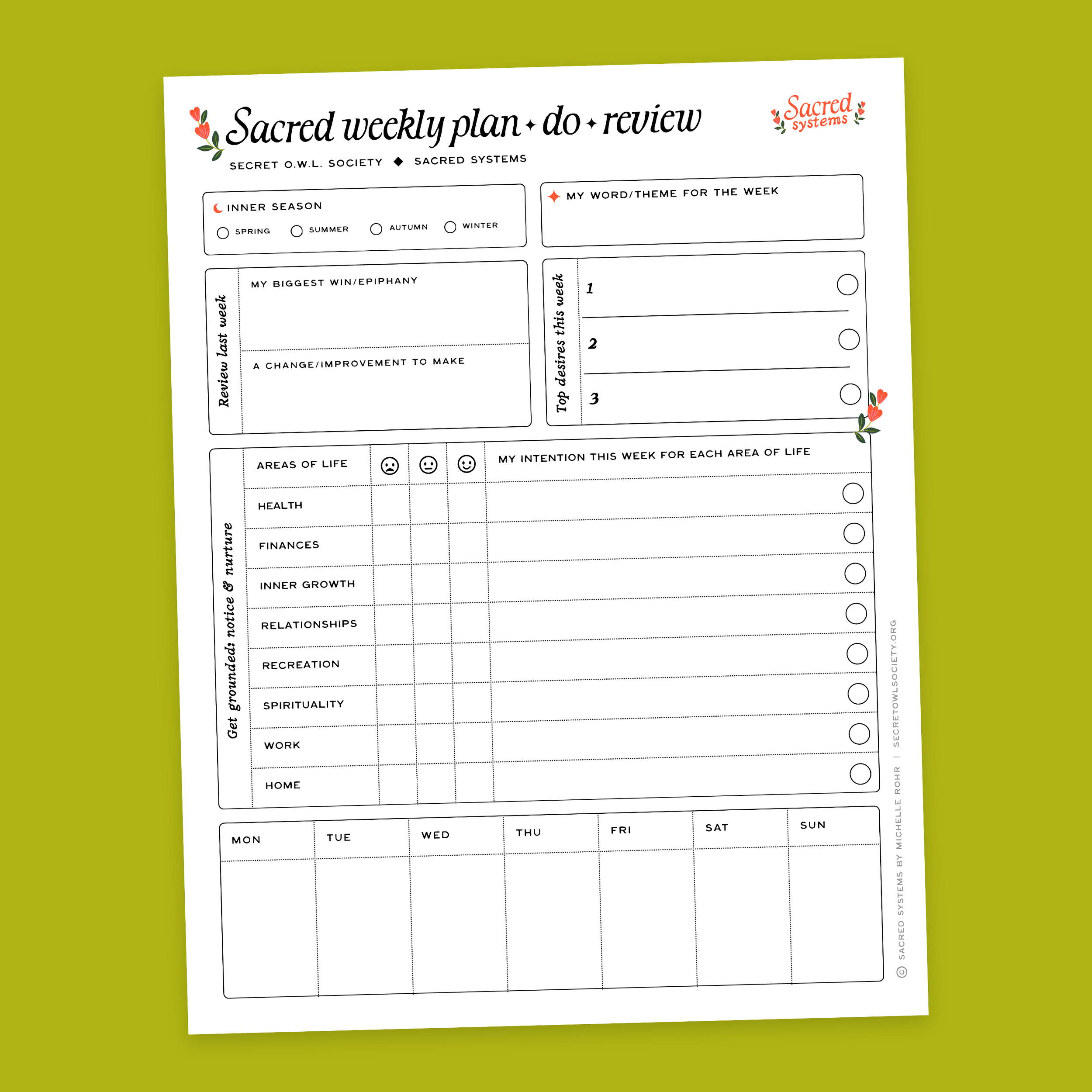 Sacred Weekly Review Printable