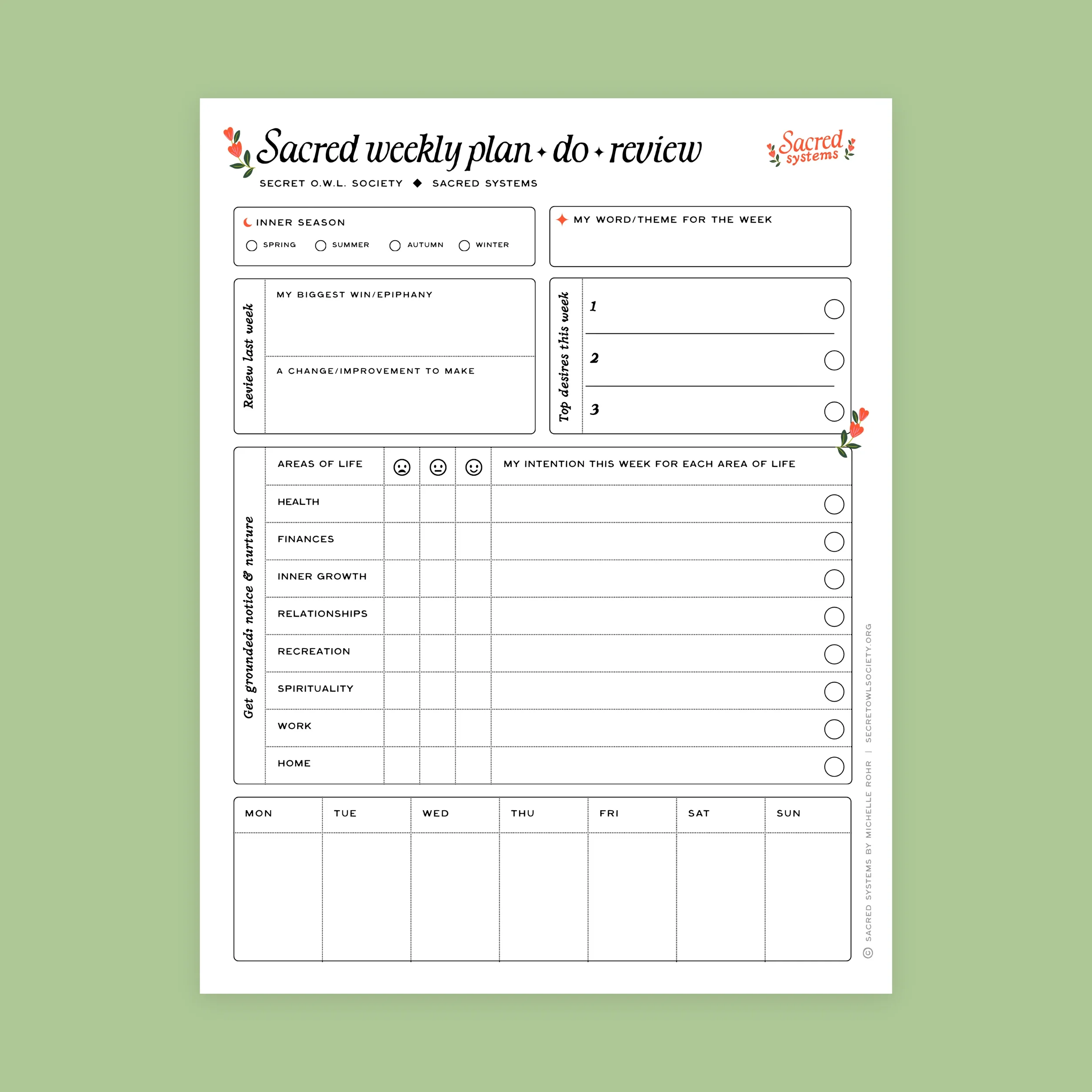 Sacred Weekly Plan, Do, Review Printable