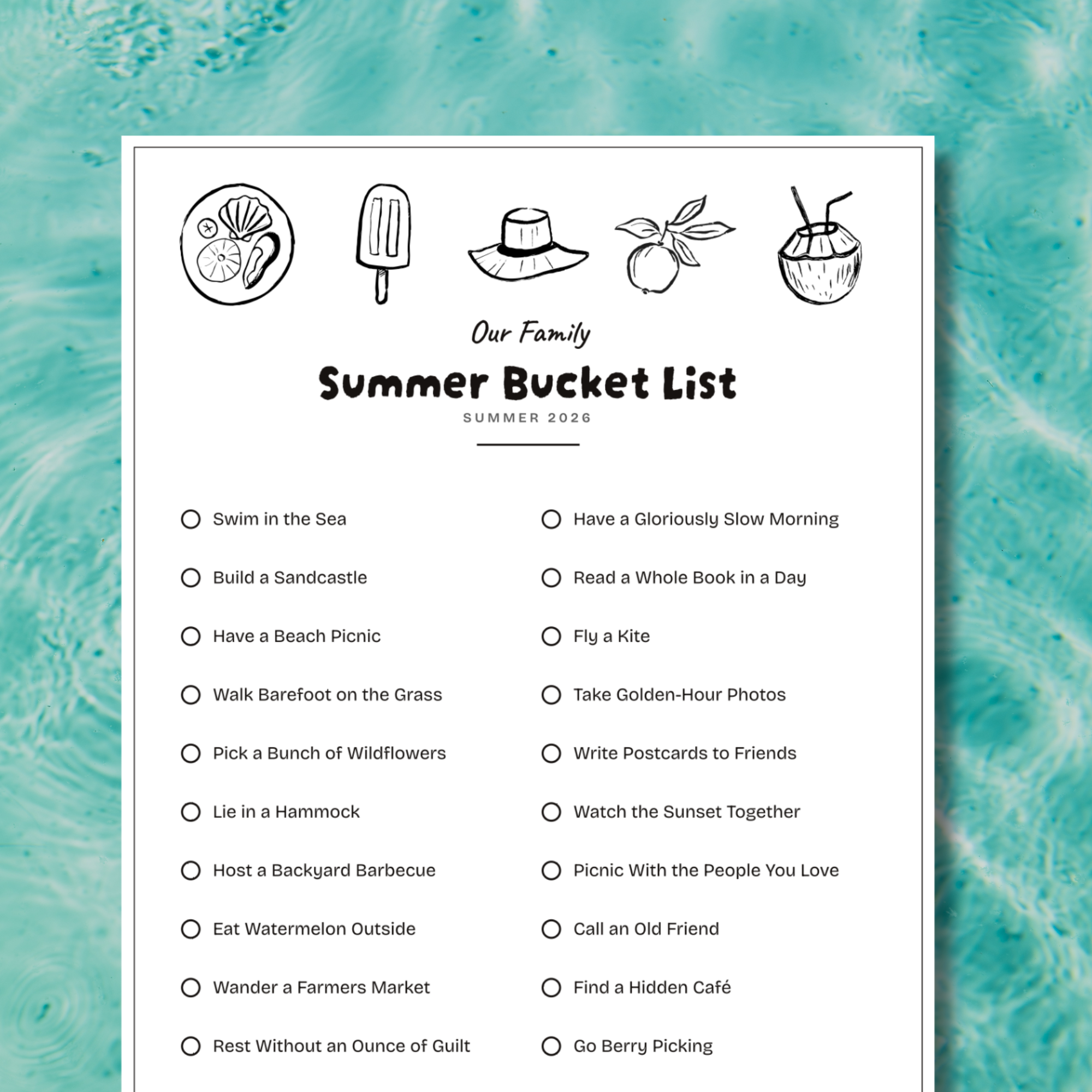 🍉 🌻 🏖️ Summer Bucket List Printable Maker