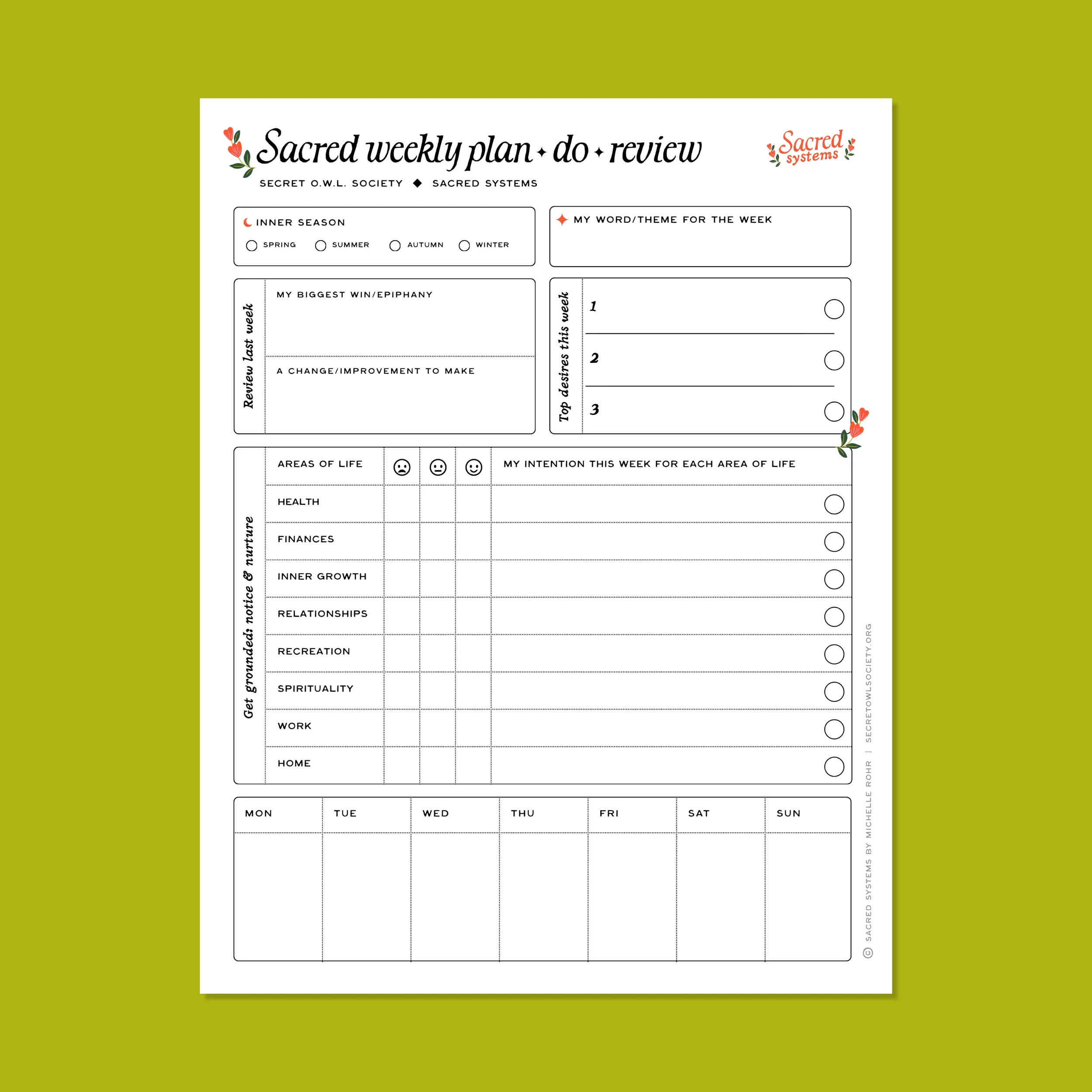 Sacred Weekly Plan, Do, Review Printable