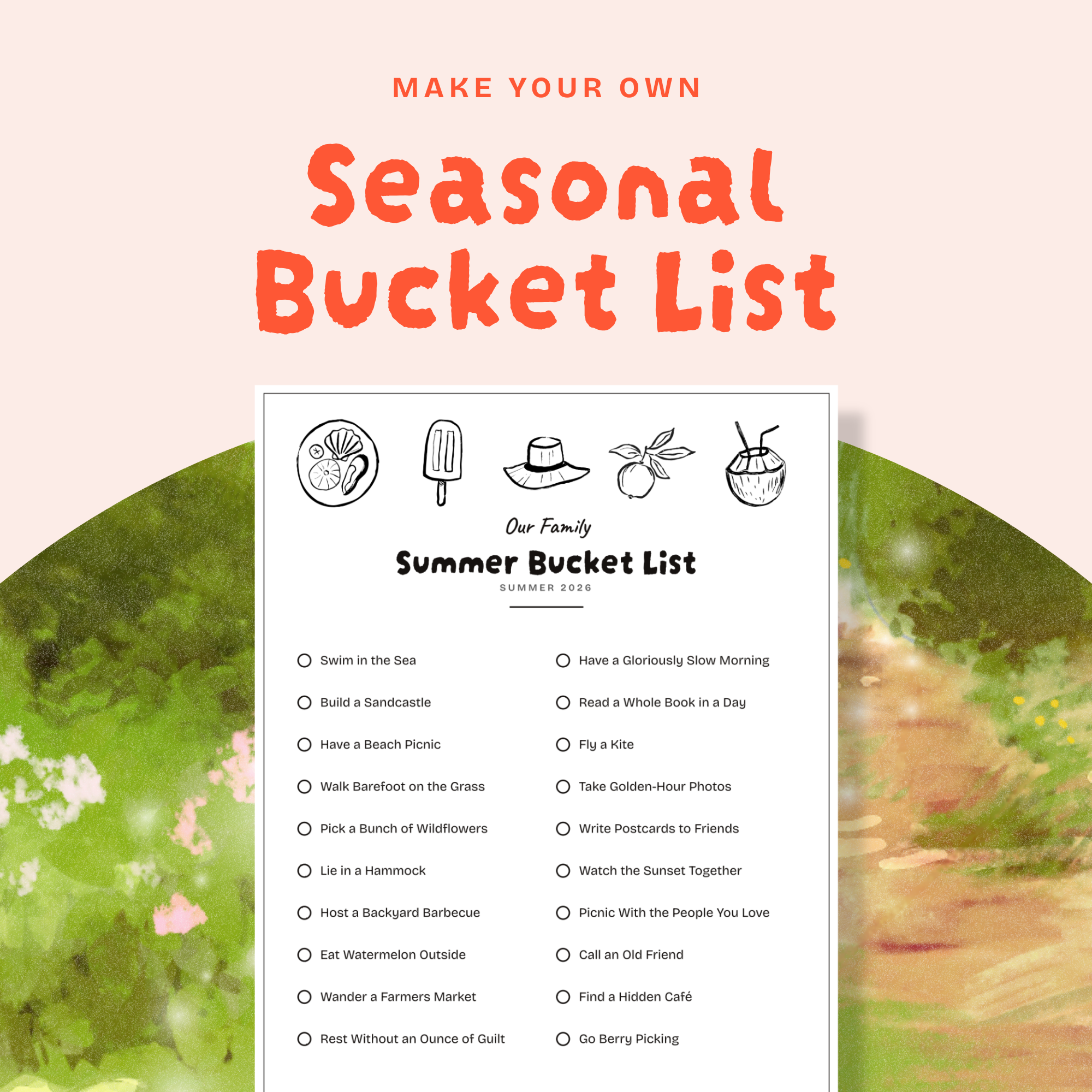 🍉 🌻 🏖️ Summer Bucket List Printable Maker