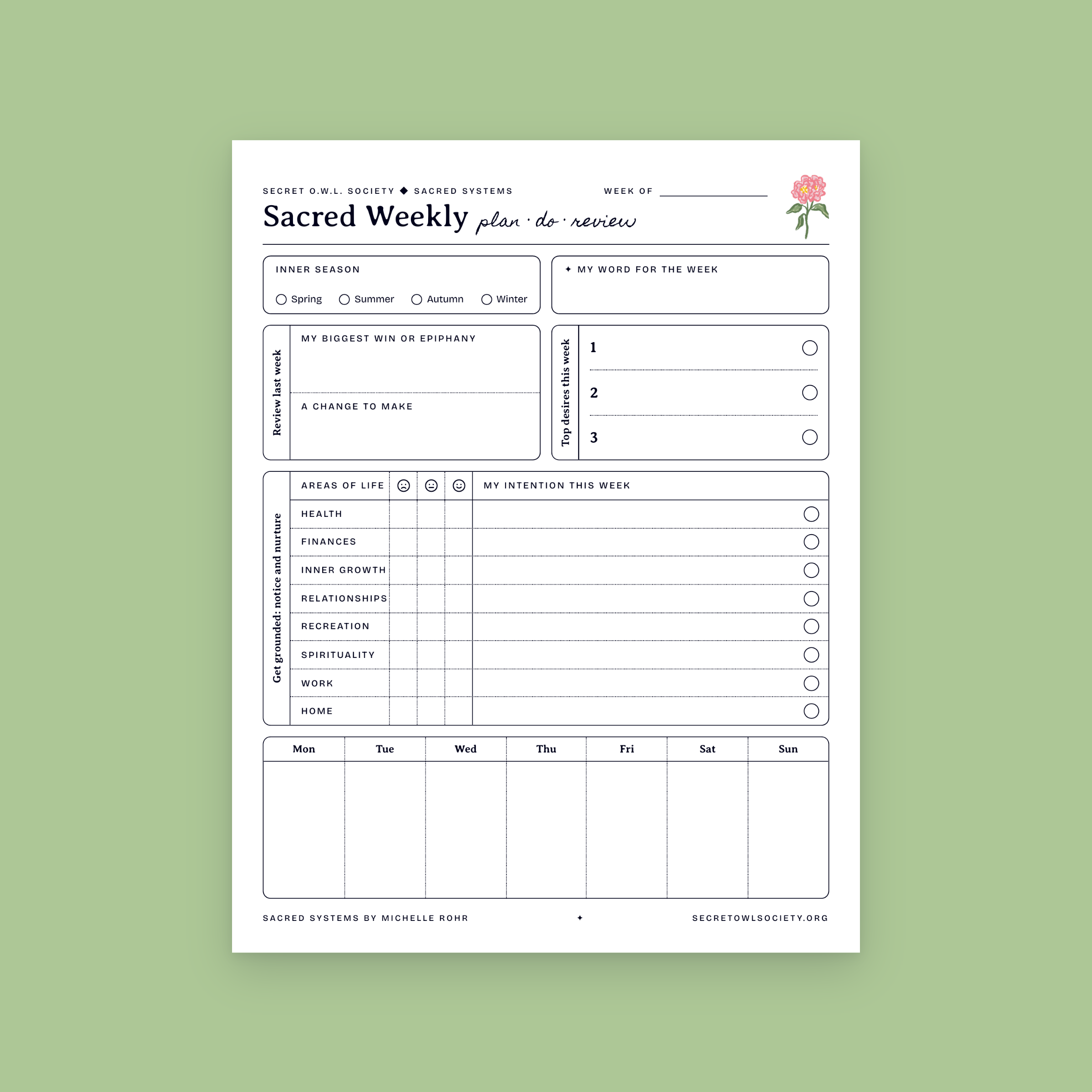 Sacred Weekly Plan, Do, Review Printable