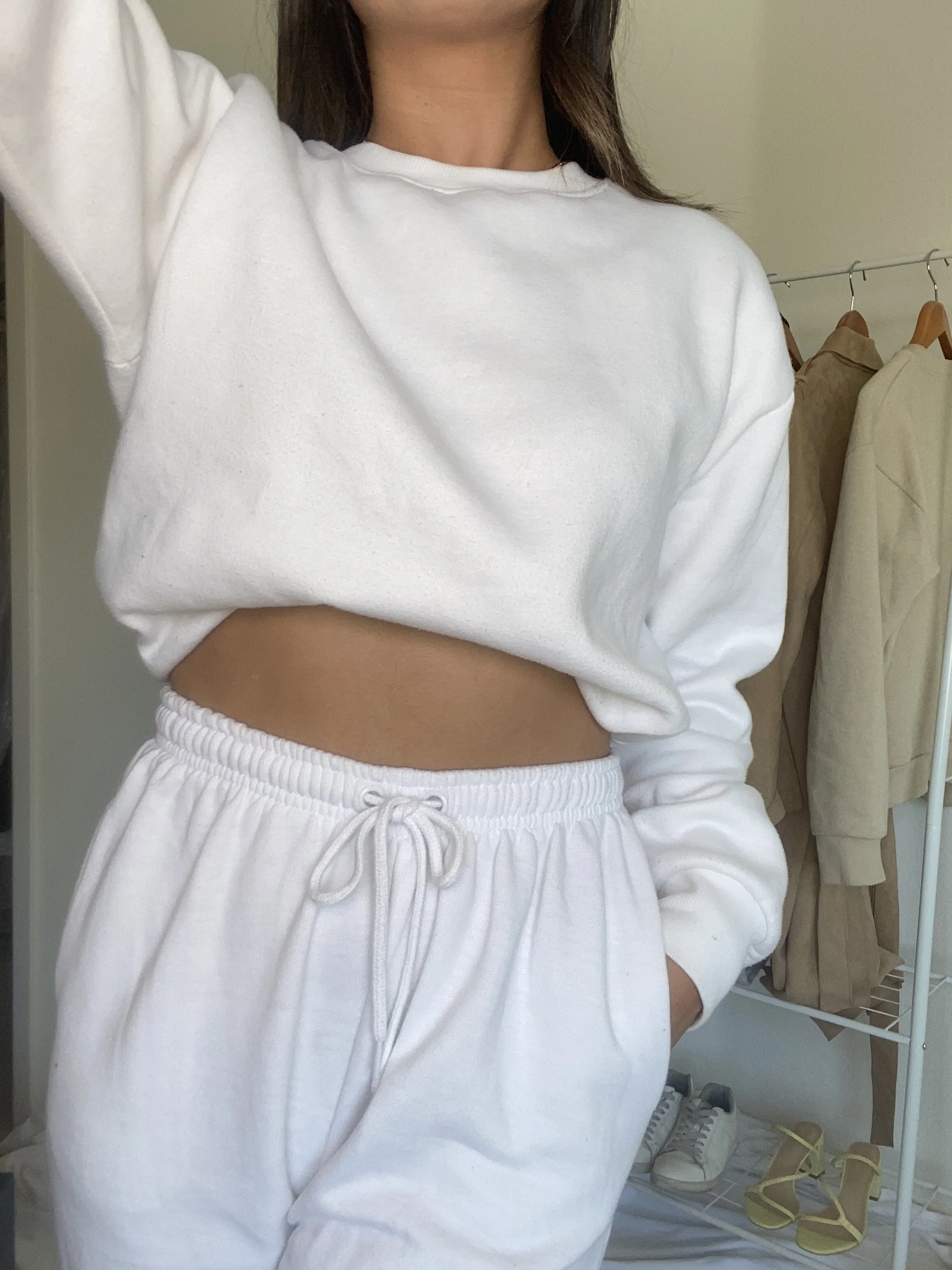 Crop Top Outfits With Grey Sweatpants Girls Grey Polka Dots