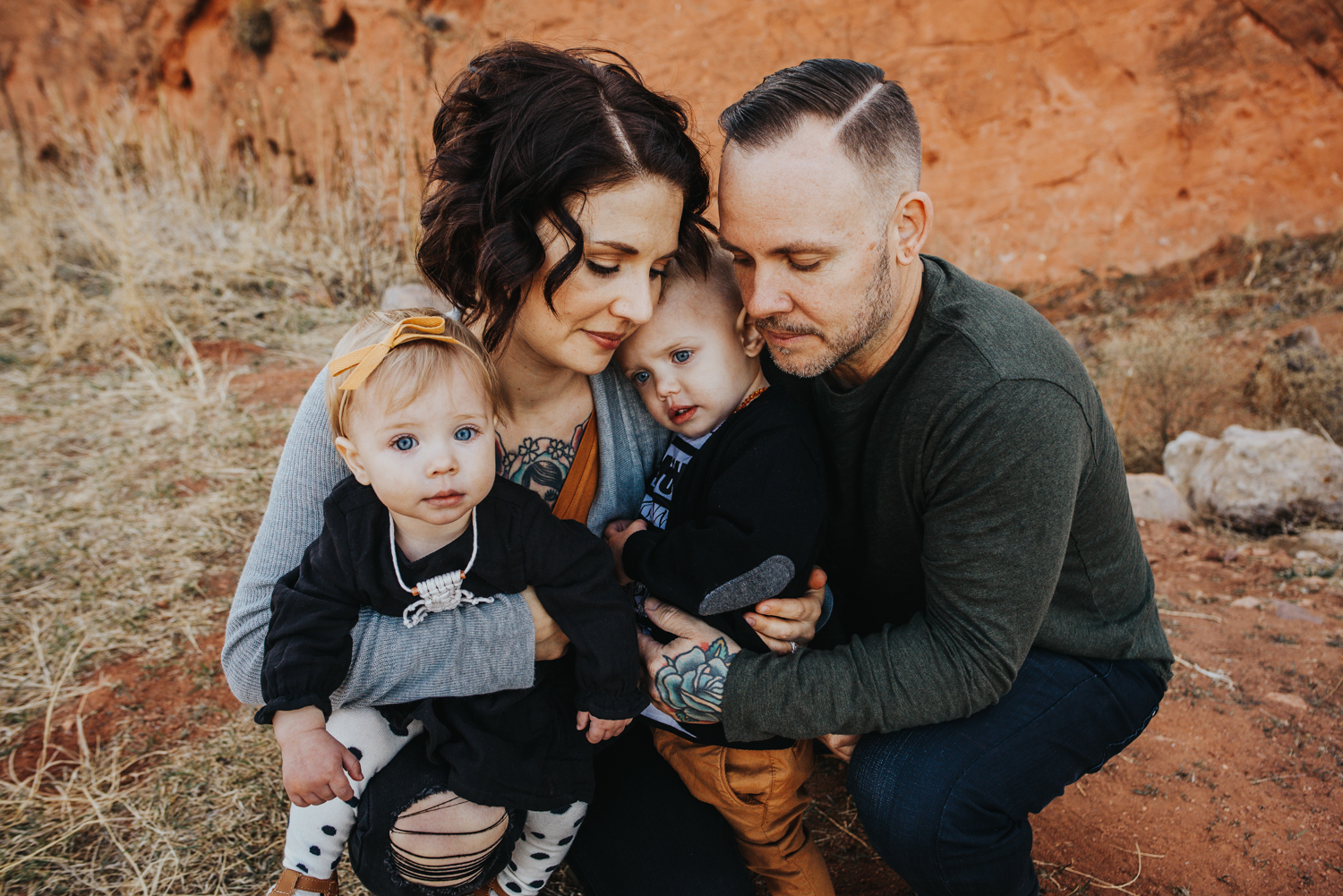 Hipster family enjoys day out during session at Red Rock Open Space in Colorado Springs.