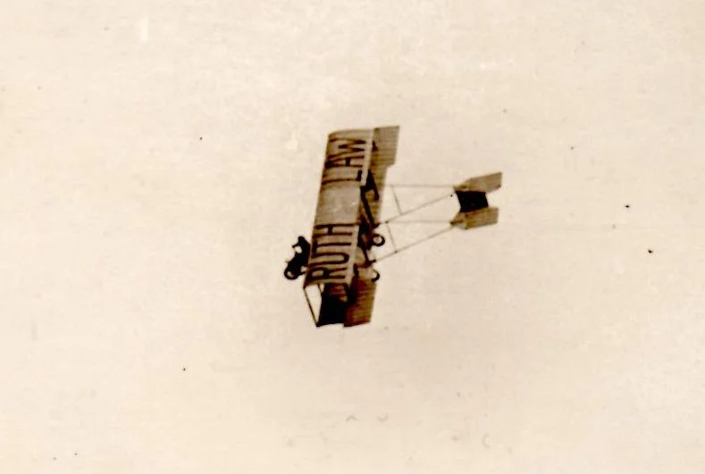 Spectators could see "RUTH LAW," painted in red letters when Ruth performed upside-down aerial tricks