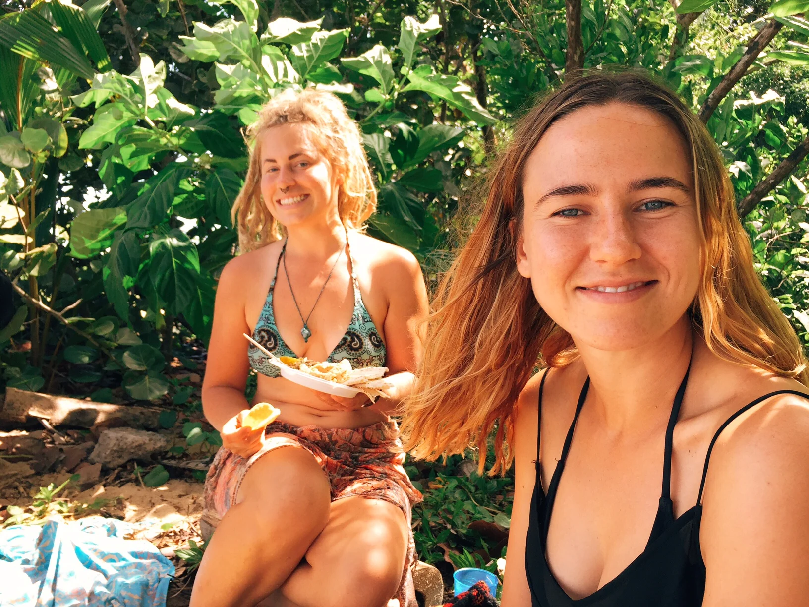 Picnic under the coconut trees with Johanna and Australian volunteer, Bonnie.