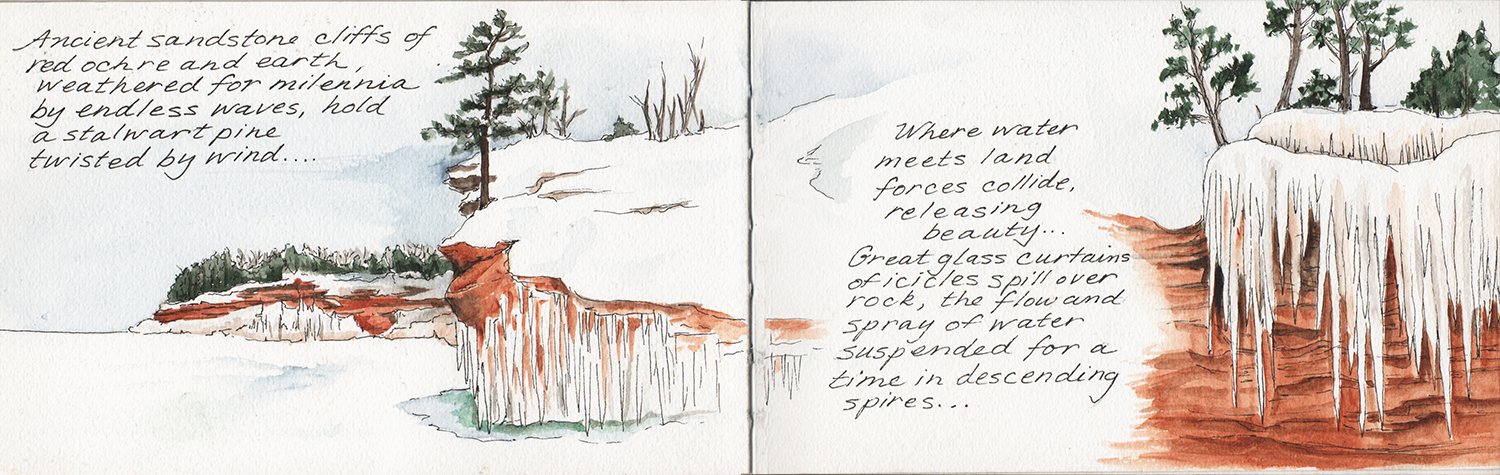 A nature journal entry from the winter of 2014, when the Ice Caves were accessible and drew crowds of thousands of people to the Apostle Islands National Lakeshore at Meyer's Beach...