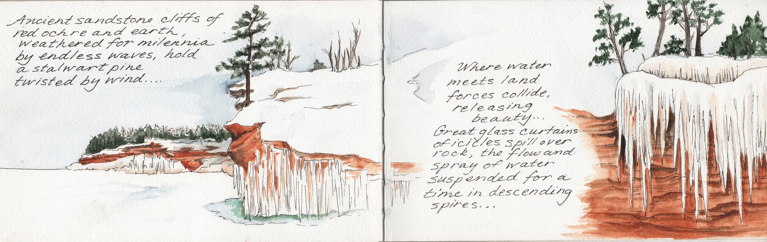 Ice Caves, an illustrated nature journal entry from February 2014