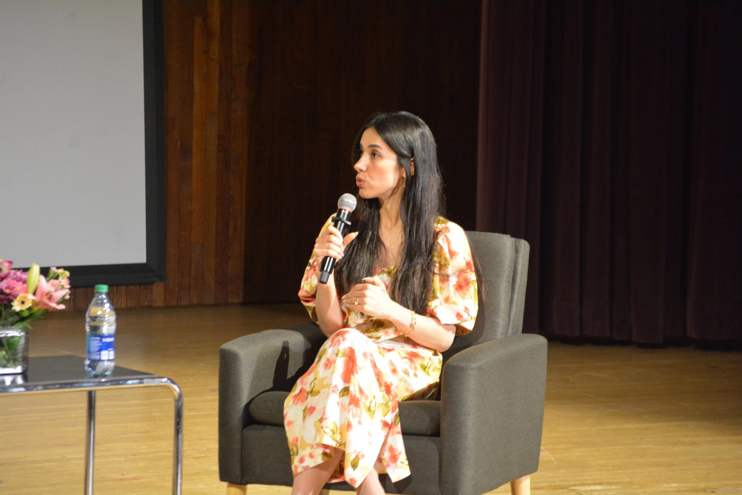 Nadia Murad speaking at GES 2024