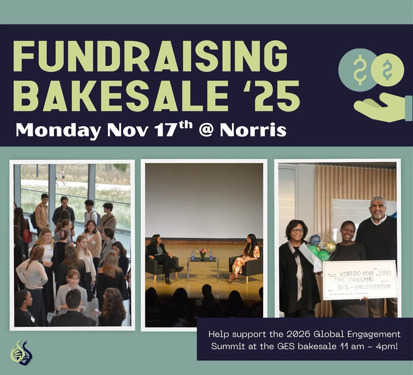 Stop by Norris on Monday to buy sweet treats and baked goods from our GES members! 🍪🍰

All proceeds will go towards the 2026 Summit to support young changemakers who are making real impacts in education, technology, climate action, healthcare, and 