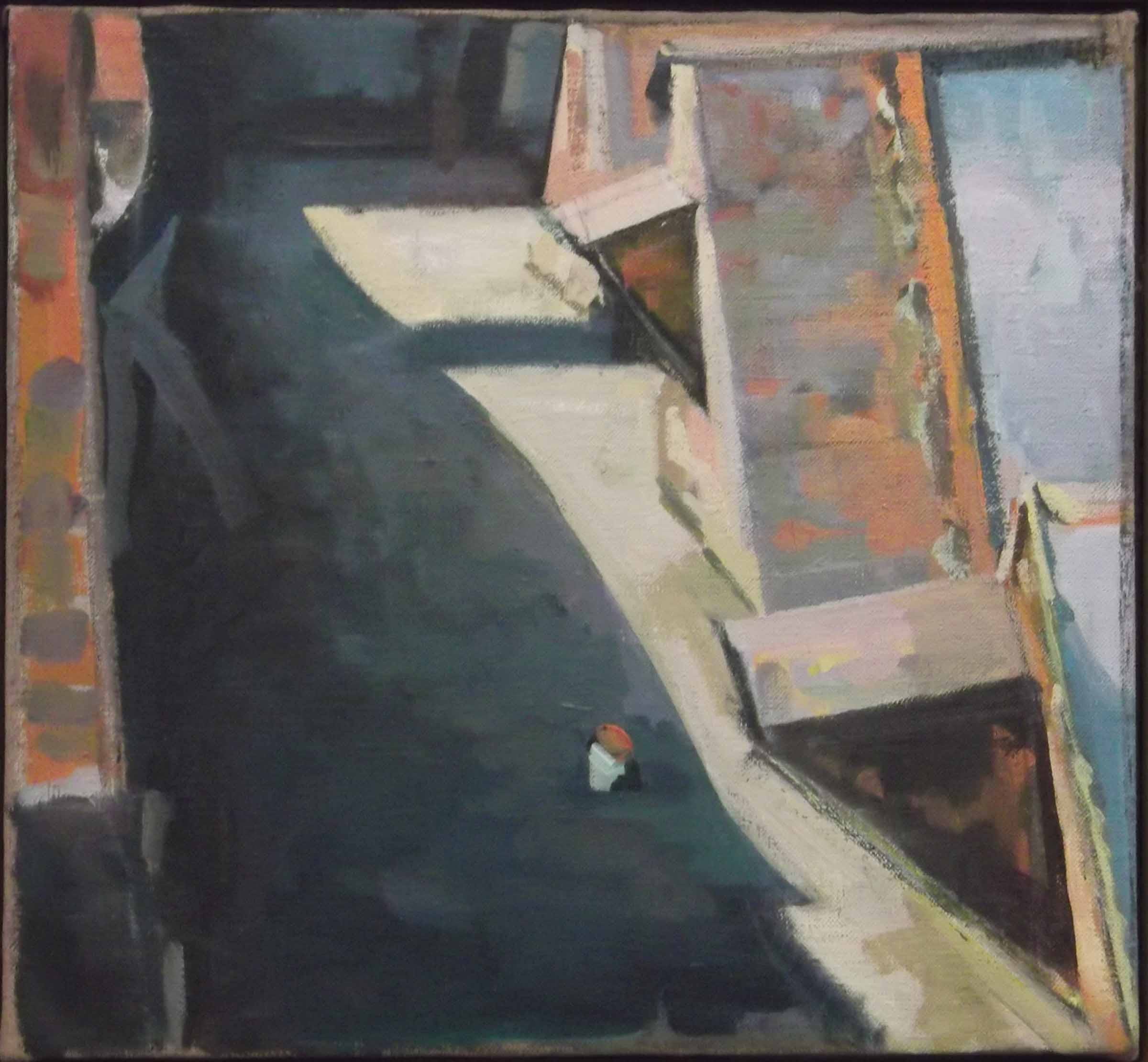 New York Avenue Rooftop, acrylic on canvas, 13 1/2" x 14 3/4", Private Collection