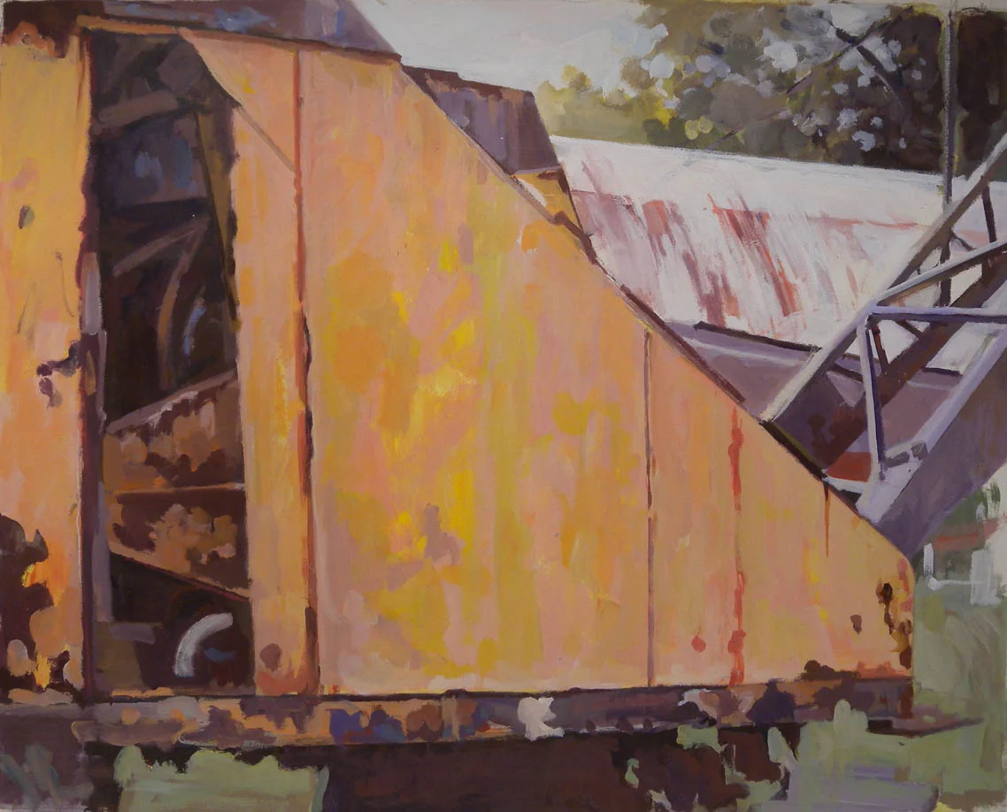 Boatyard Crane & Quonset Hut, acrylic on paper, 28" x 35"