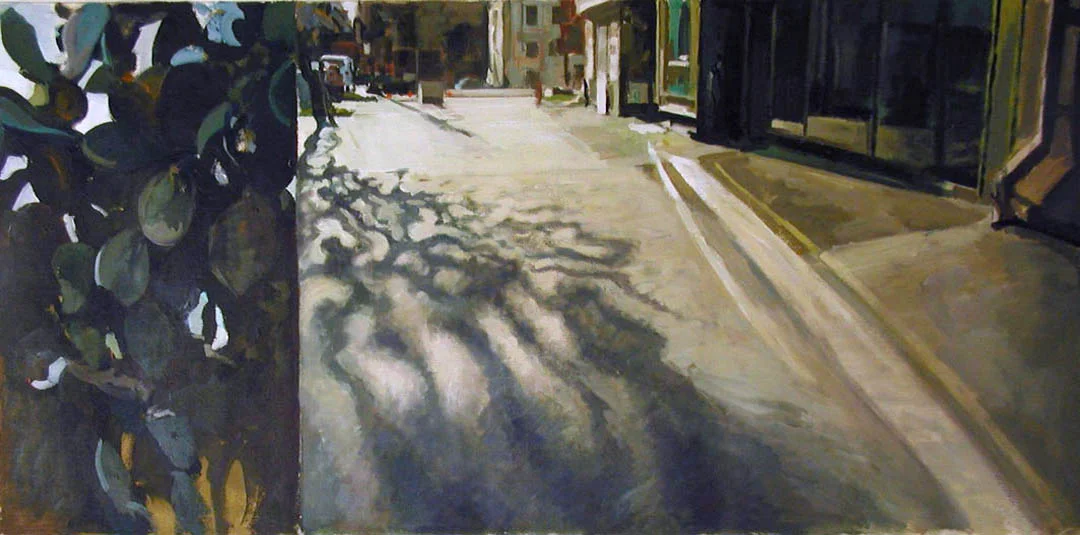 Cactus Split Street View, acrylic on canvas, 28" x 53 1/2", 2001 Collection of the University of Maine